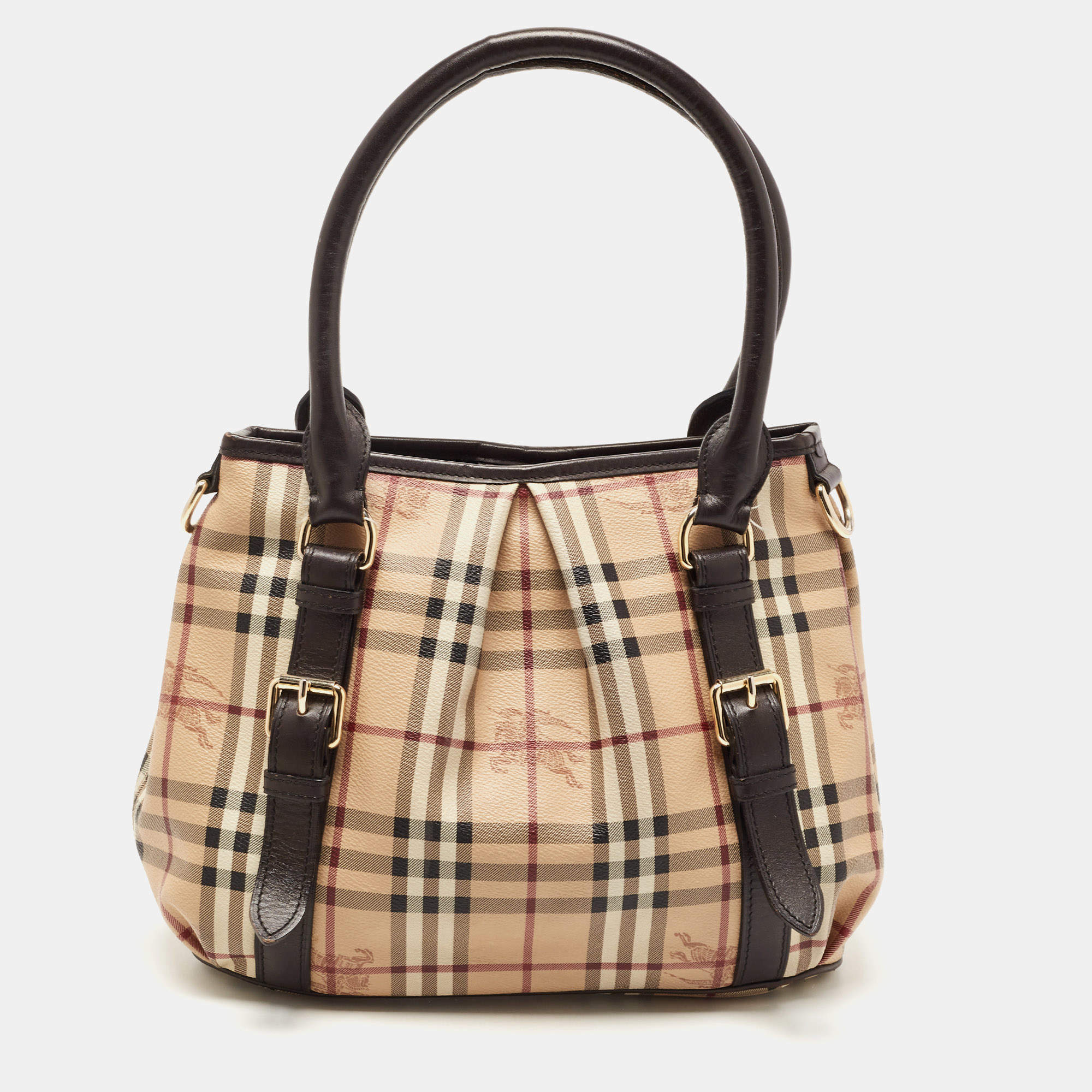 مملوكة مسبقًا Burberry Beige Haymarket Check Coated Canvas and Leather Small Northfield Tote