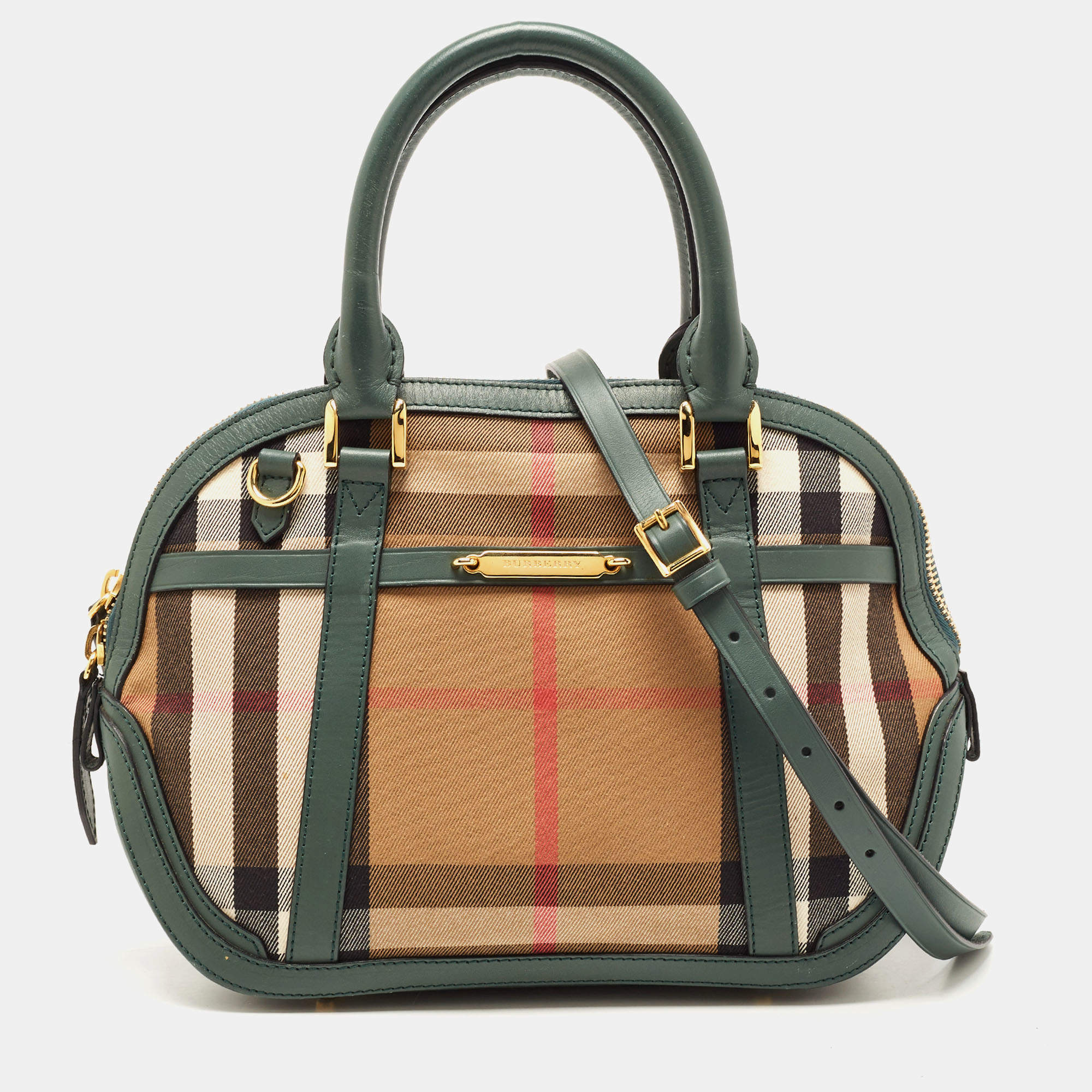 Pre Owned حقيبة بربري بولينغ أورشيد جلد وكانفاس كاروهات هاوس أسود / بيج