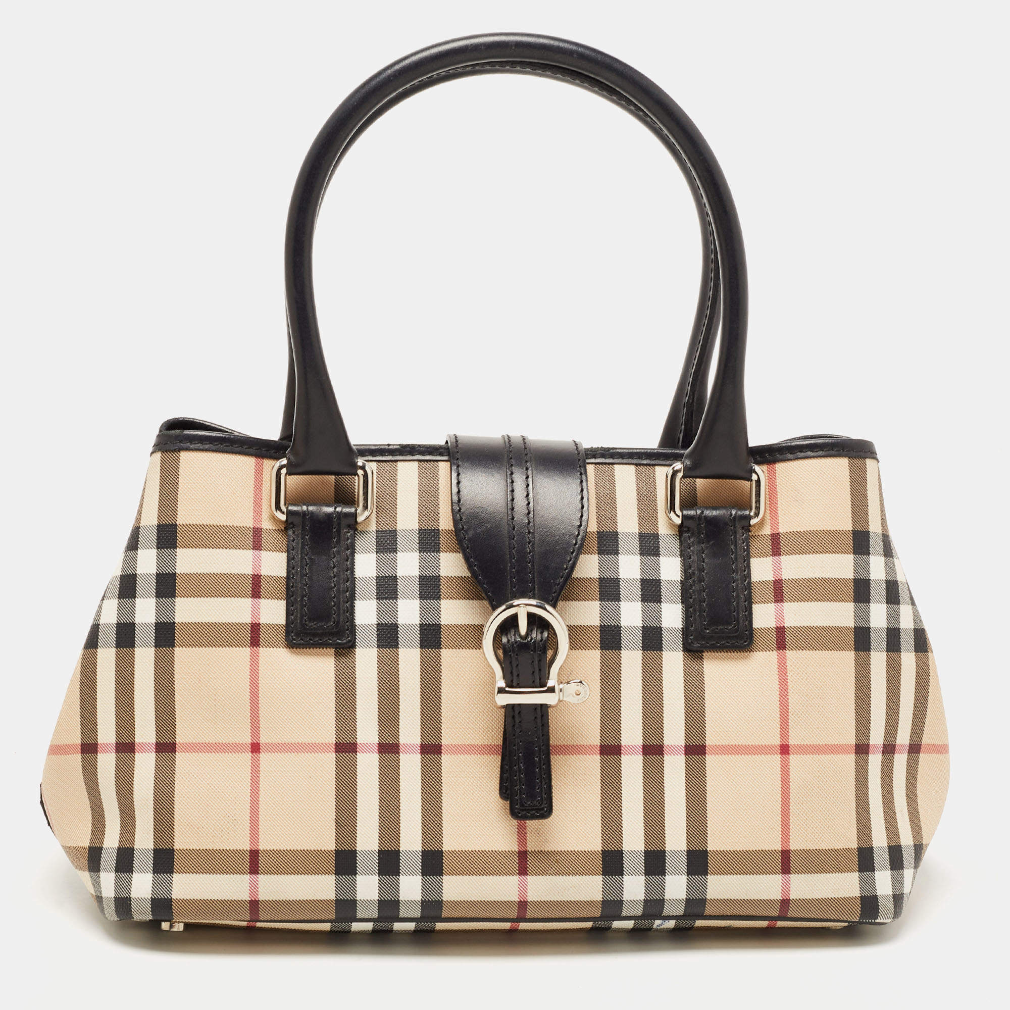 مملوكة مسبقًا Burberry Black Nova Check Vinyl Small Eden Satchel