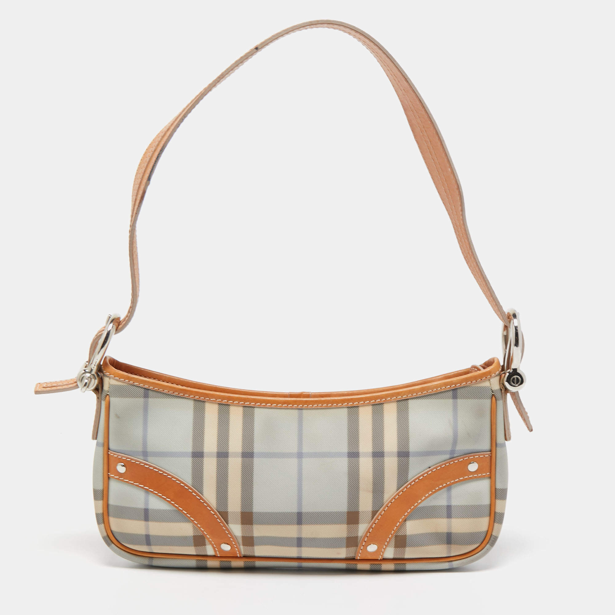 مملوكة مسبقًا Burberry Tan/ Light Blue House Check PVC and Leather Baguette Bag