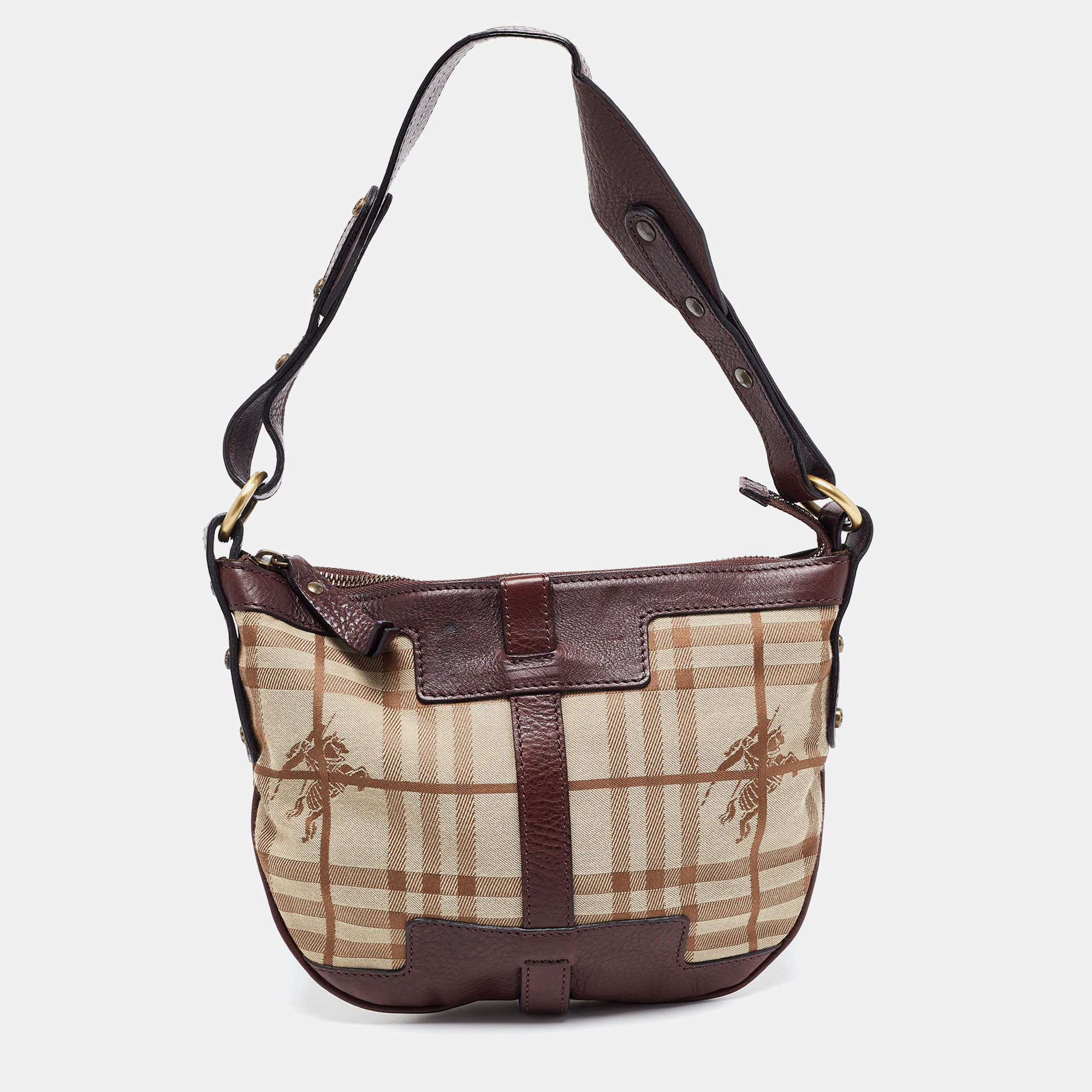 Pre Owned Burberry Brown/Beige House Check Fabric Sadie Hobo