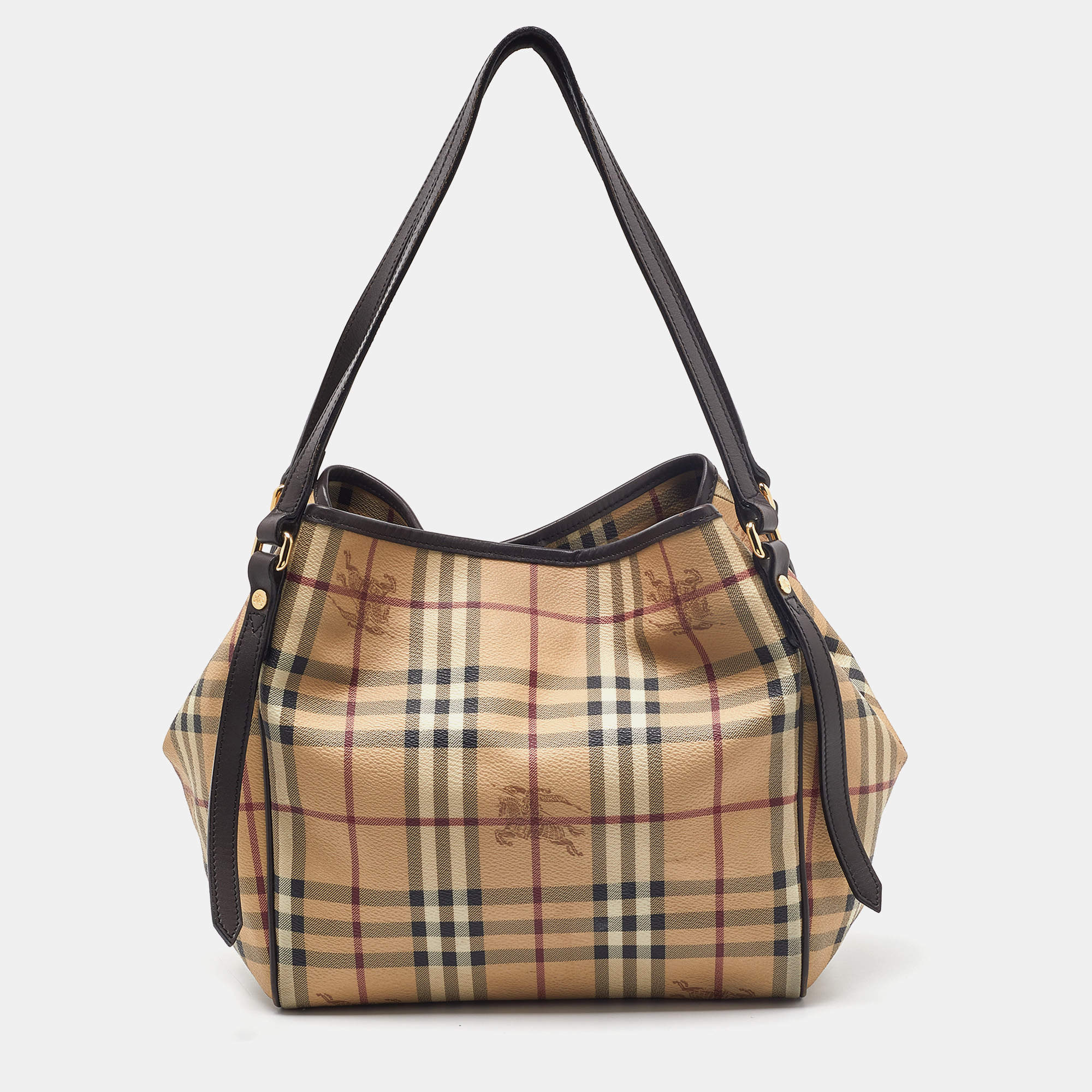 مملوكة مسبقًا Burberry Beige/Brown Haymarket Check PVC and Leather Small Canterbury Tote