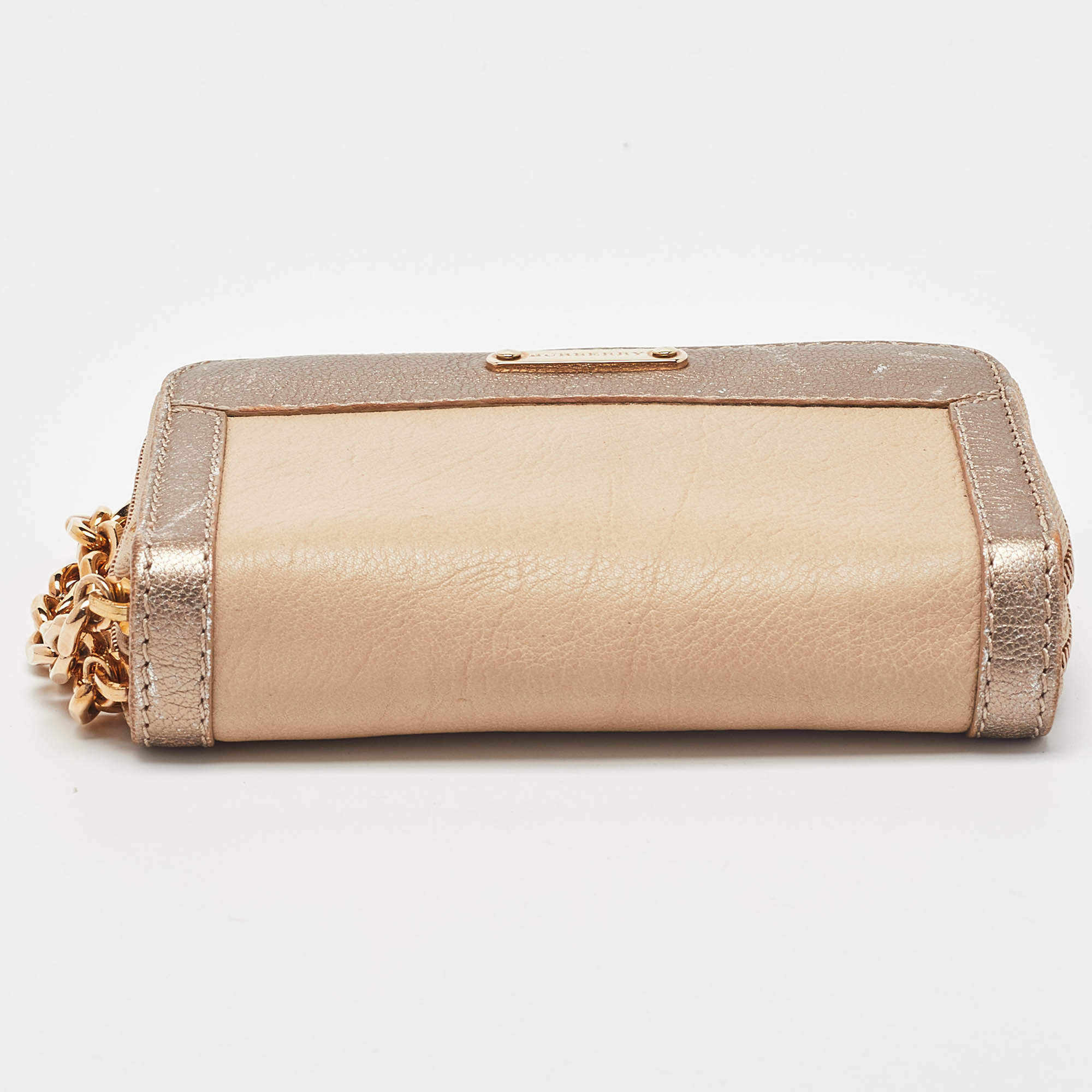 Burberry Beige/Gold Leather Double Zip Chain Wallet Burberry