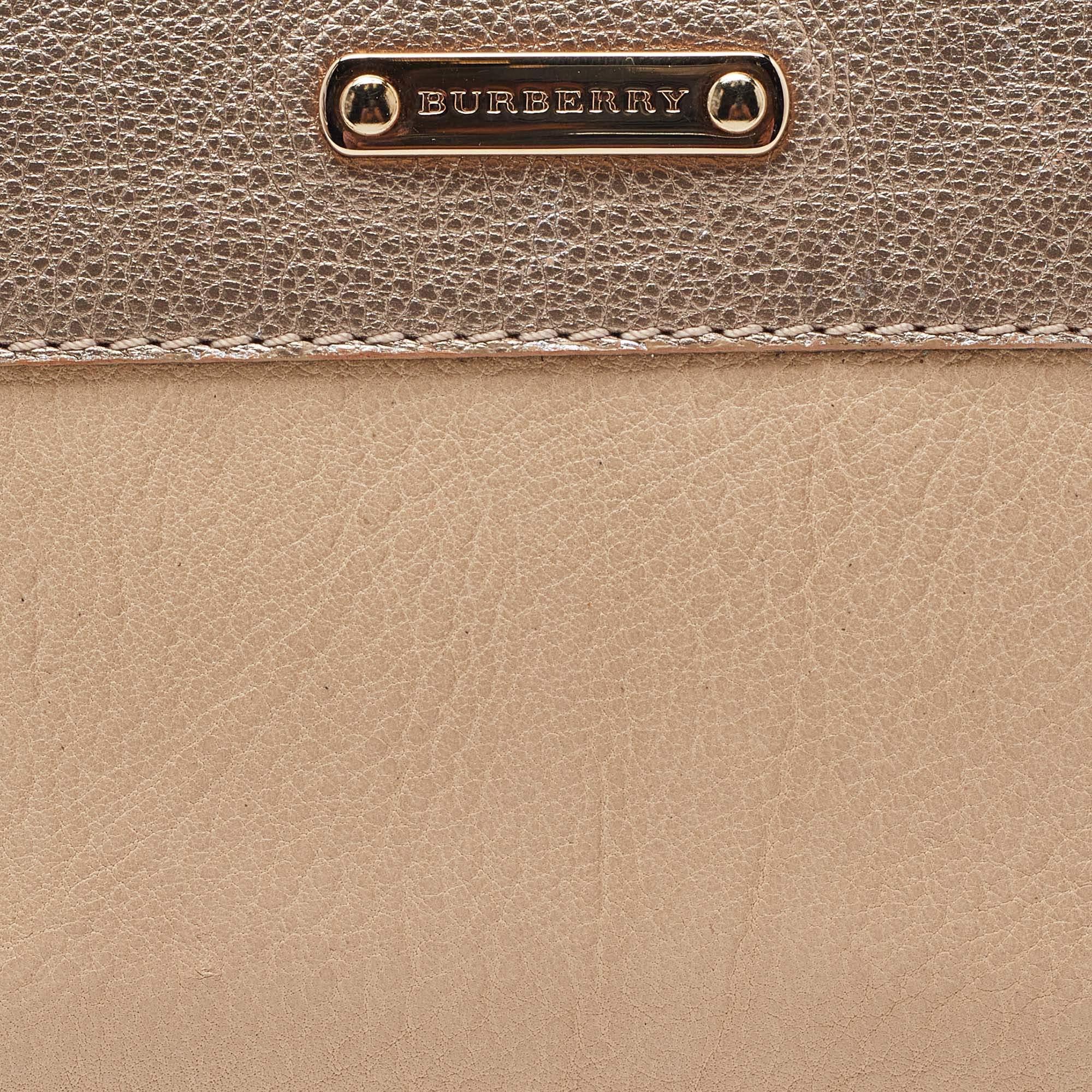 Burberry Beige/Gold Leather Double Zip Chain Wallet Burberry