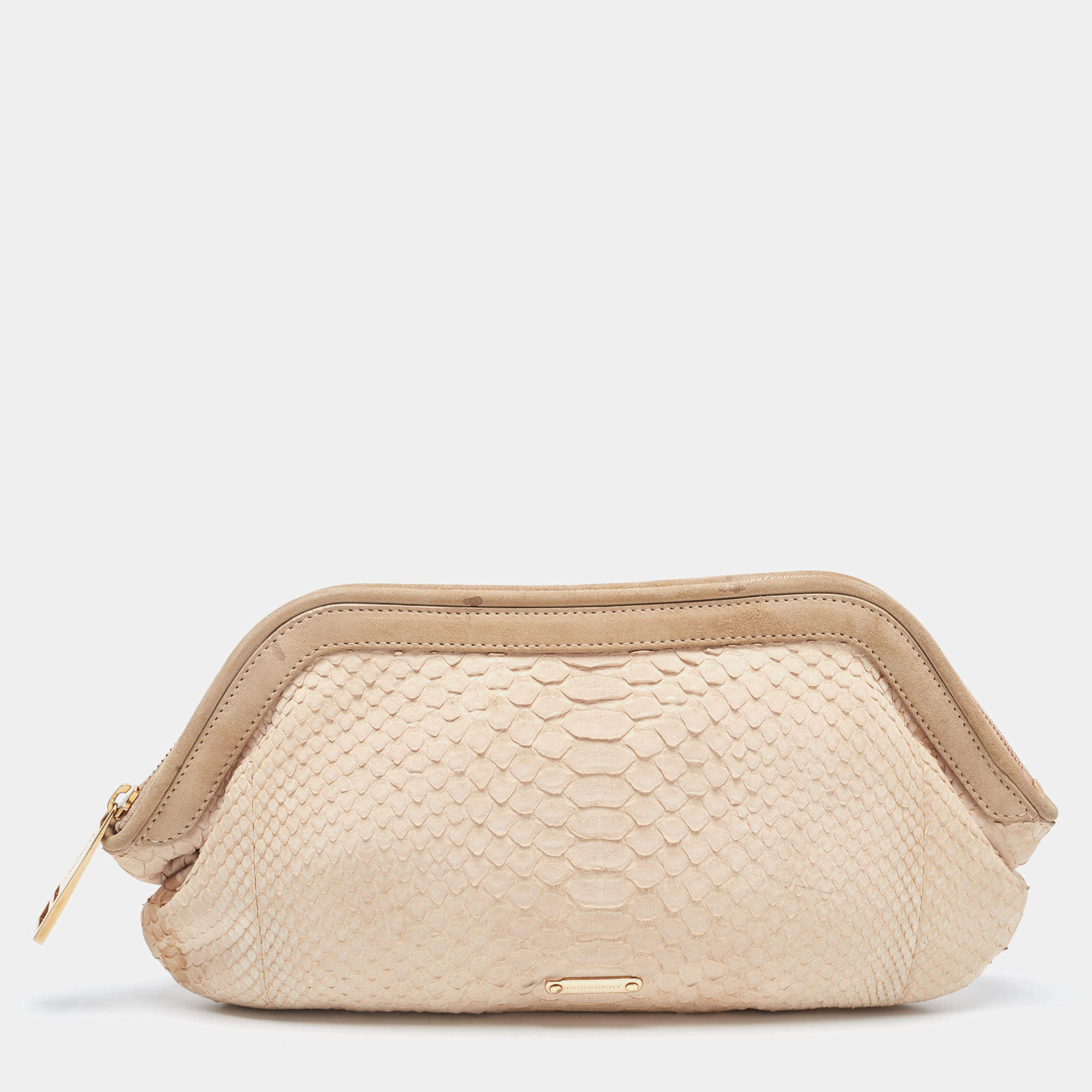 Pre Owned Burberry Beige Python Frame Clutch