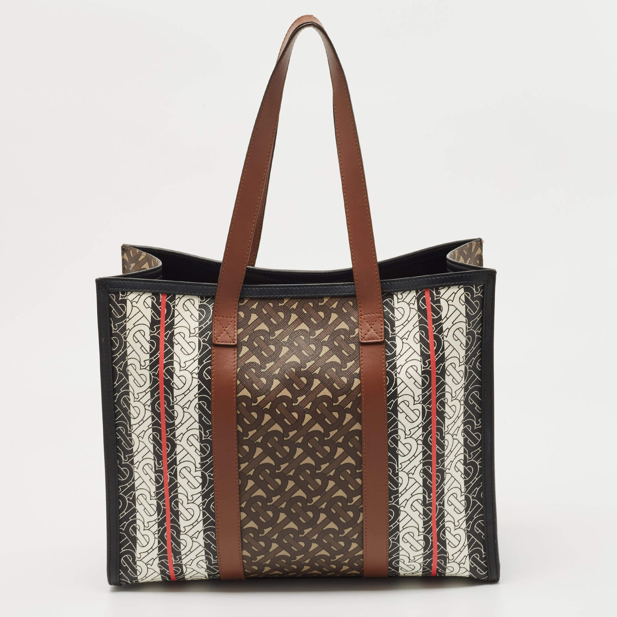 BURBERRY: e-canvas tote bag with monogram print - Brown