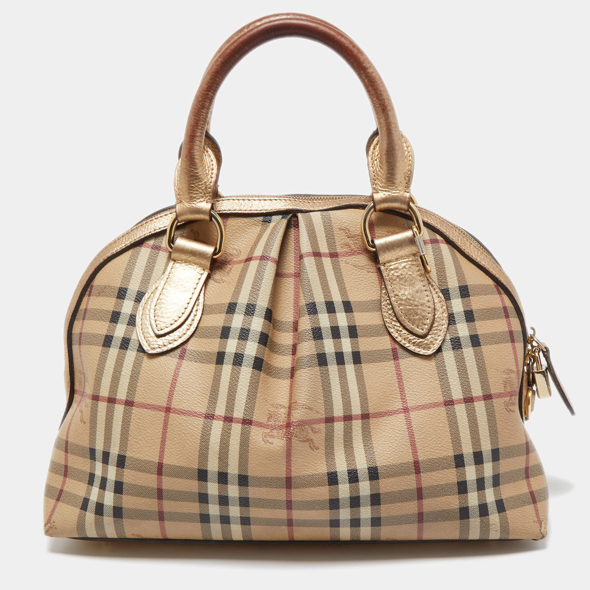 BURBERRY HAYMARKET CHECK METALLIC HANDLE THORNLEY BOWLING BAG