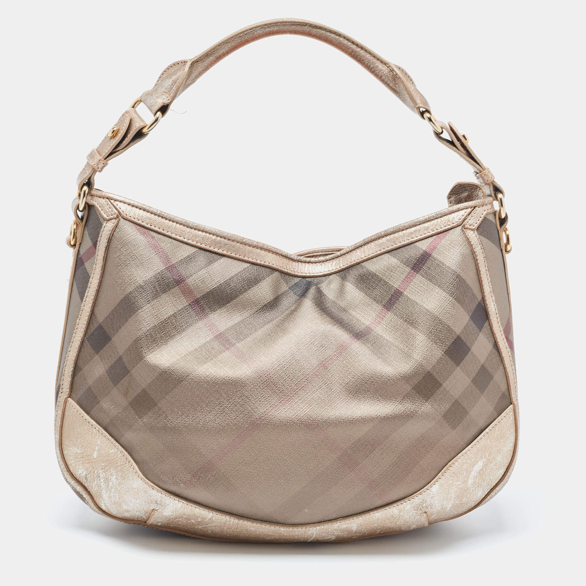 Pre Owned Burberry Metallic Nova Check PVC and Leather Hobo