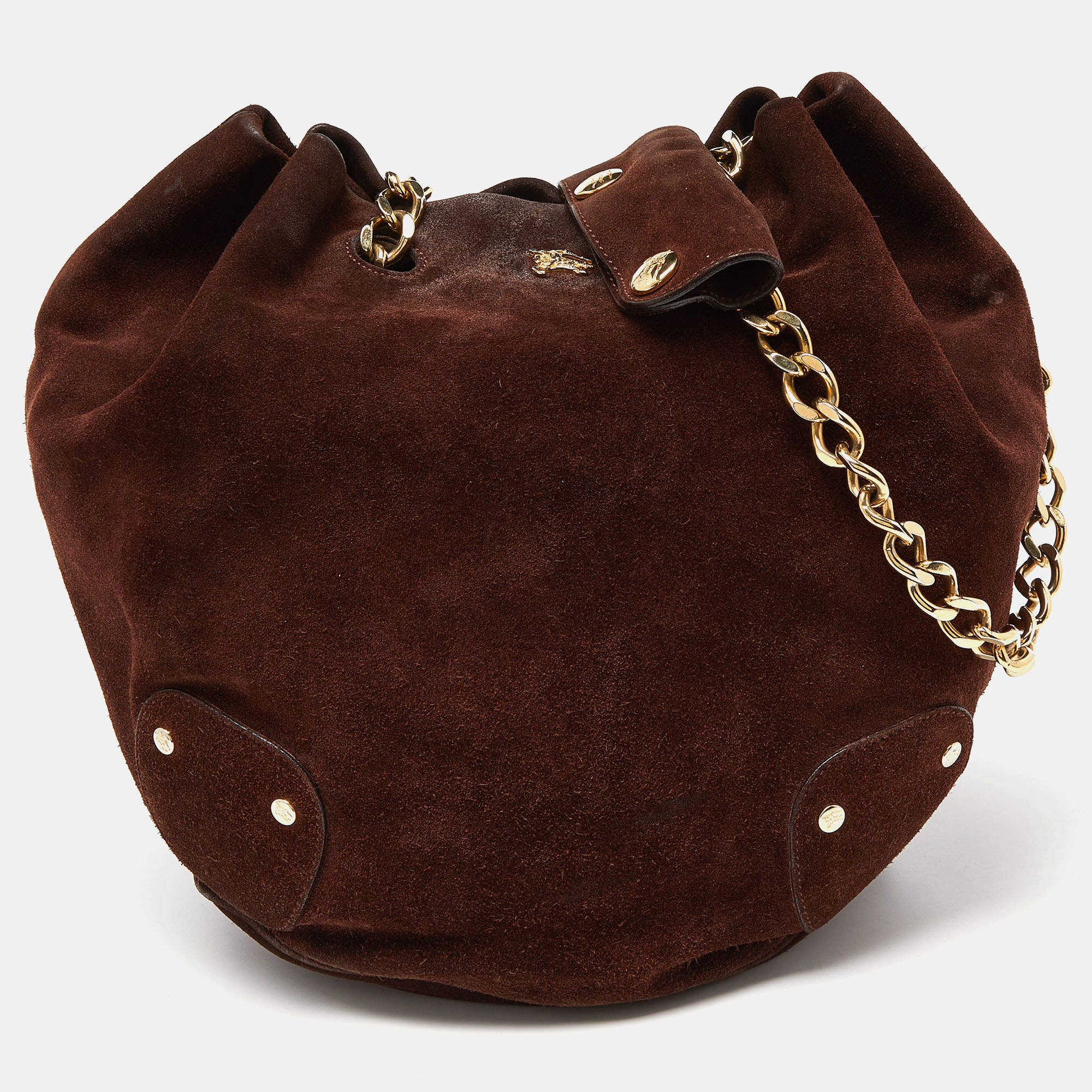 Burberry Brown Suede Chain Bucket Bag