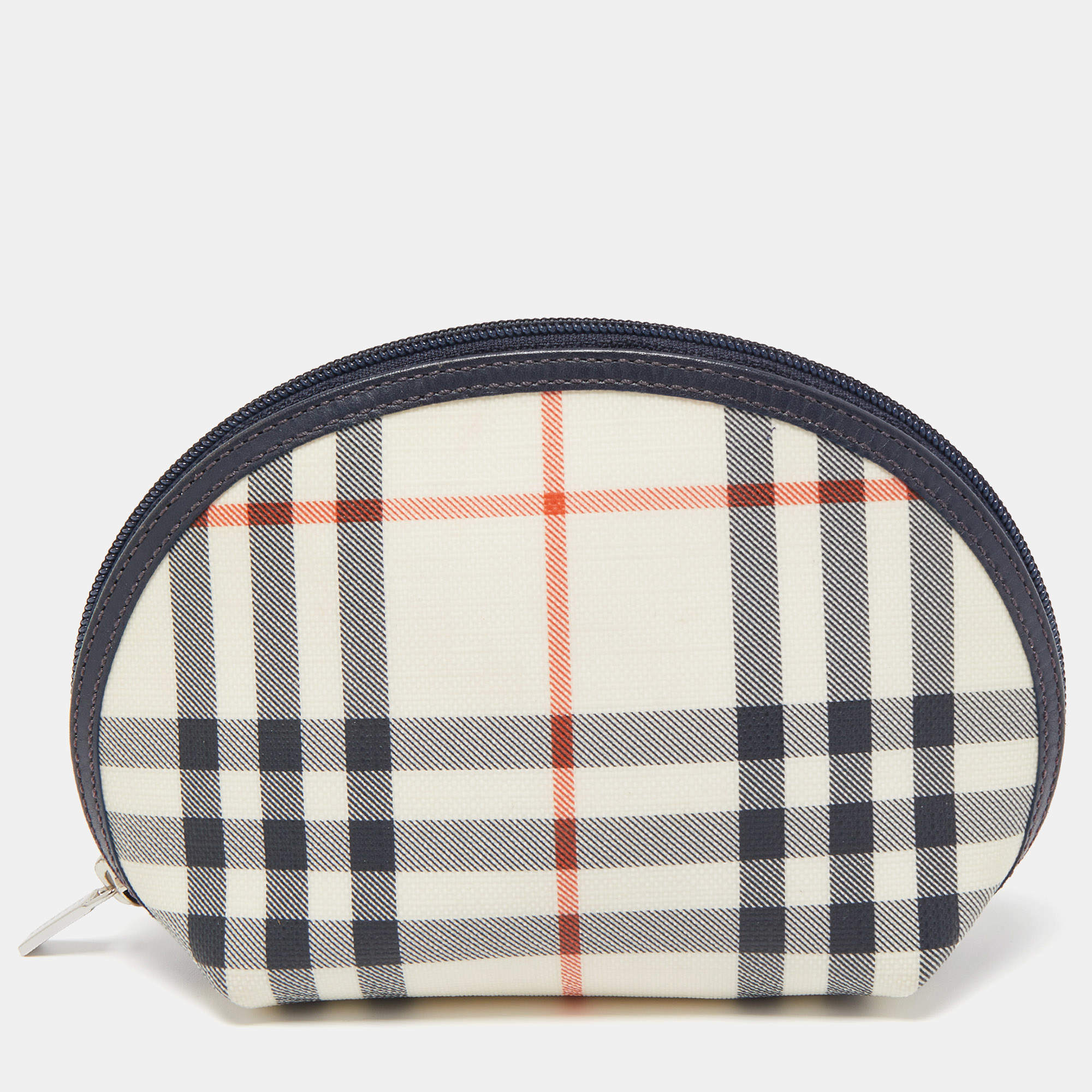 Pre Owned Burberry Navy Blue/Beige Housecheck PVC Cosmetic Pouch