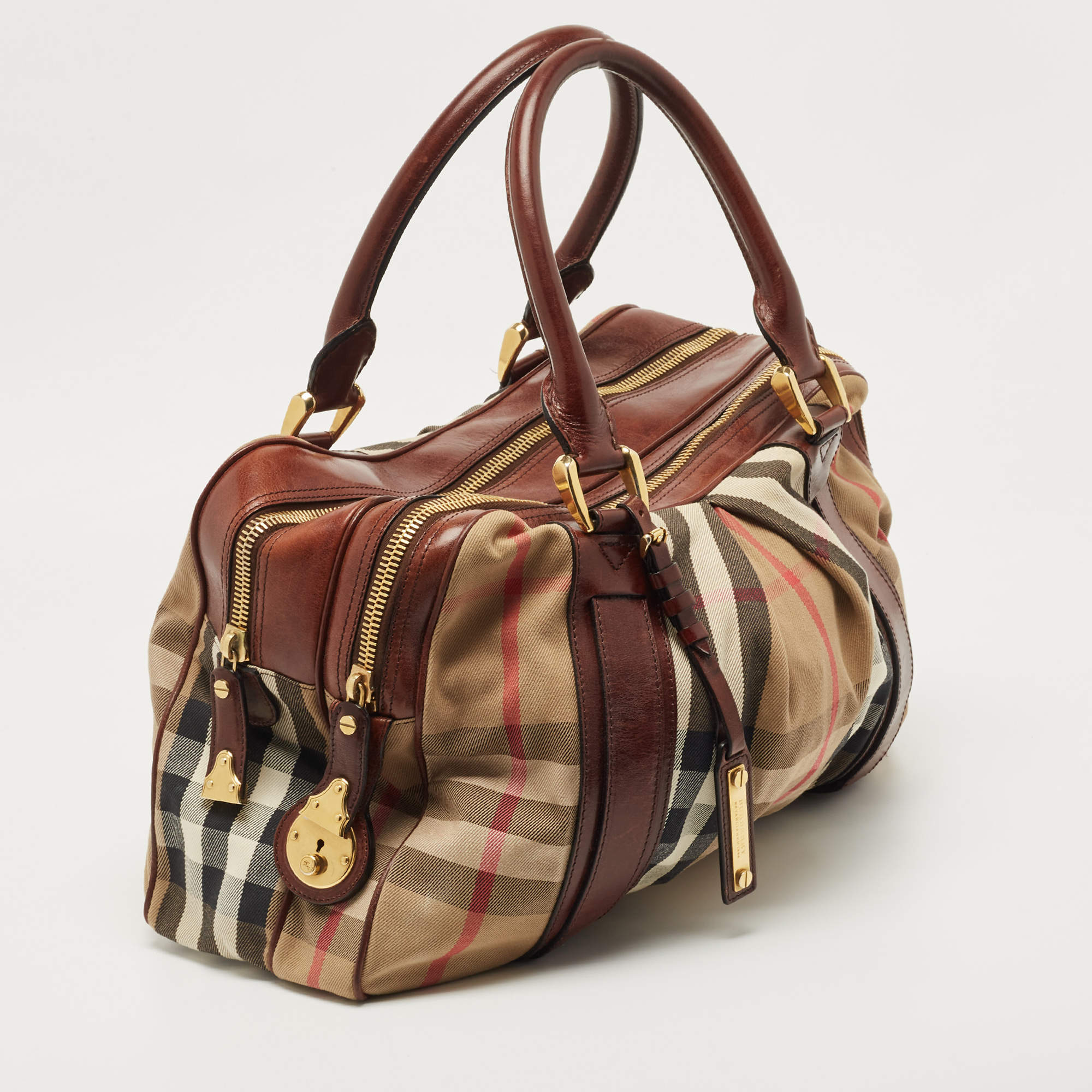 Burberry Orchard House Check Sartorial Bowling Brown Handbag Top