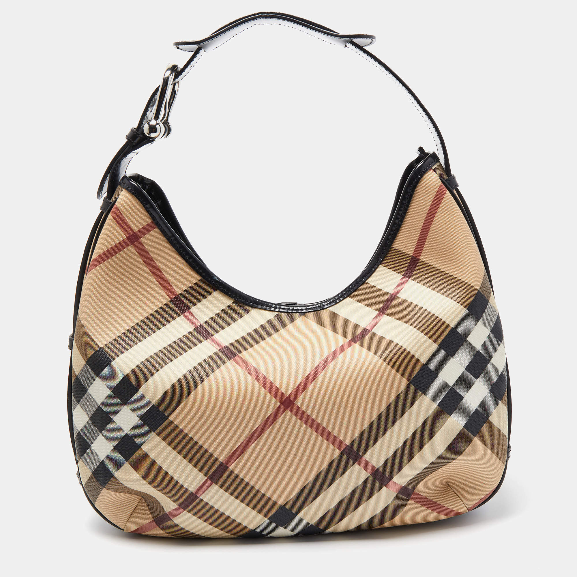 Pre Owned Burberry Beige/Black Supernova Coated Canvas Barton Hobo