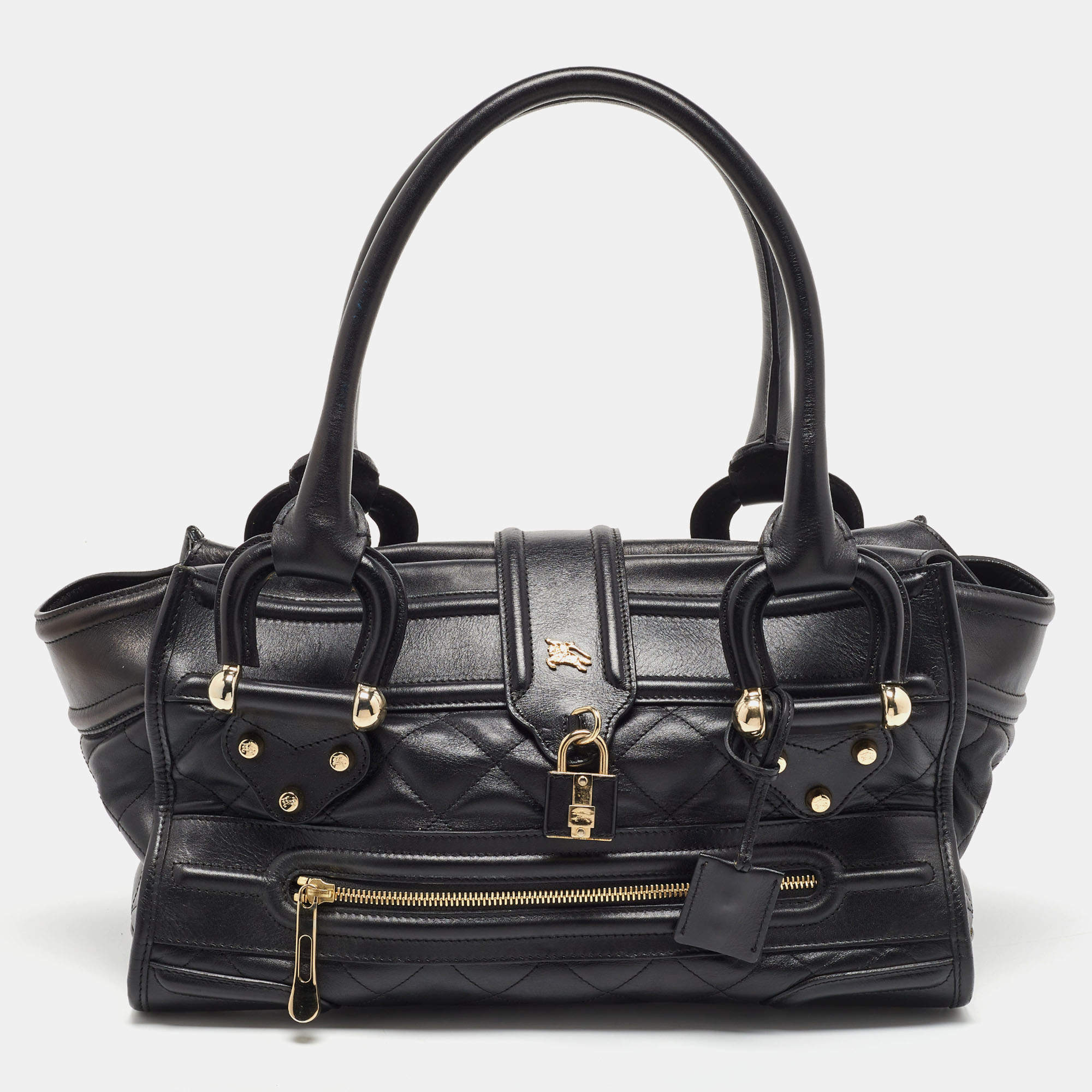 Pre Owned Burberry Black Quilted Leather Manor Bag