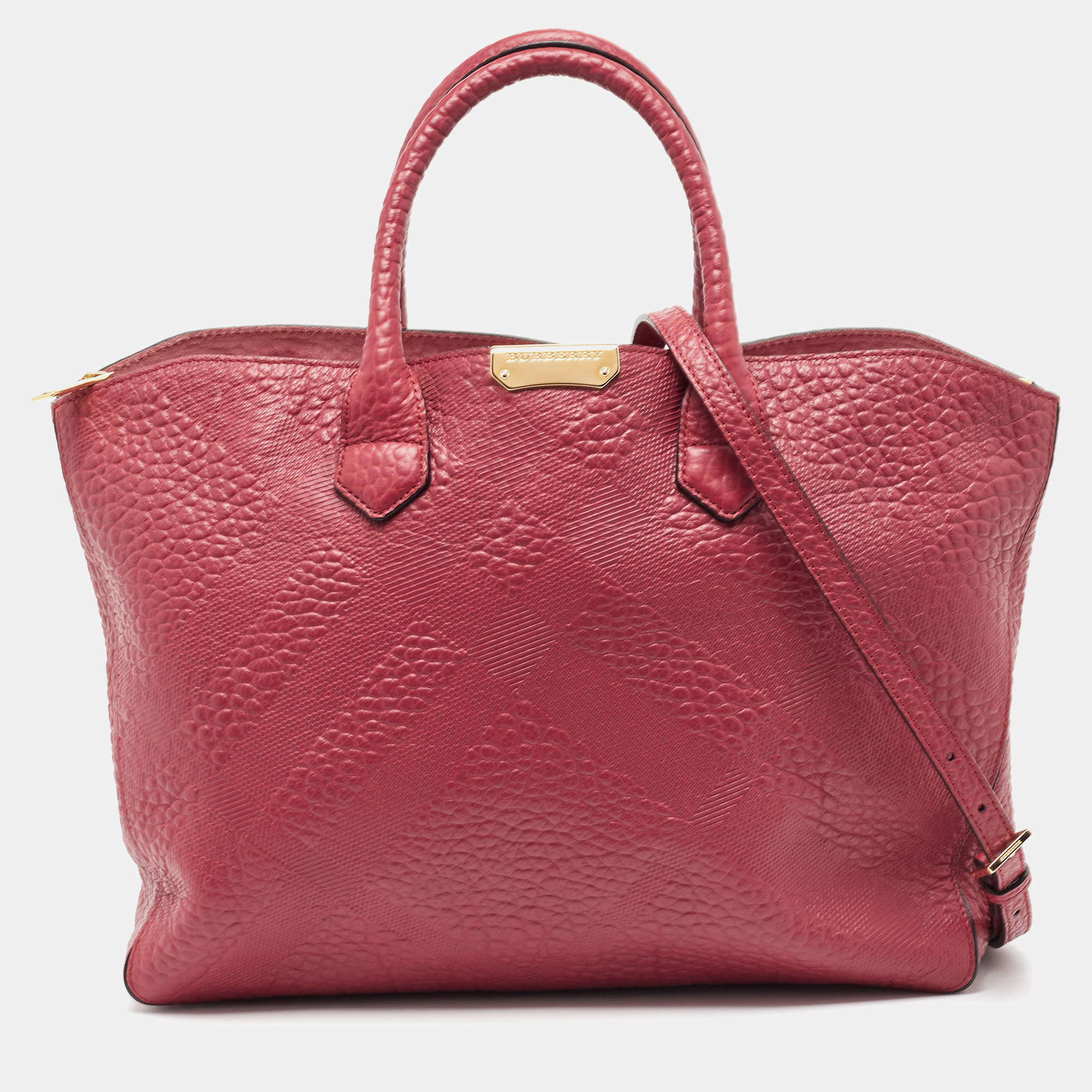 Pre Owned Burberry Red Leather Medium Dewsbury Tote 