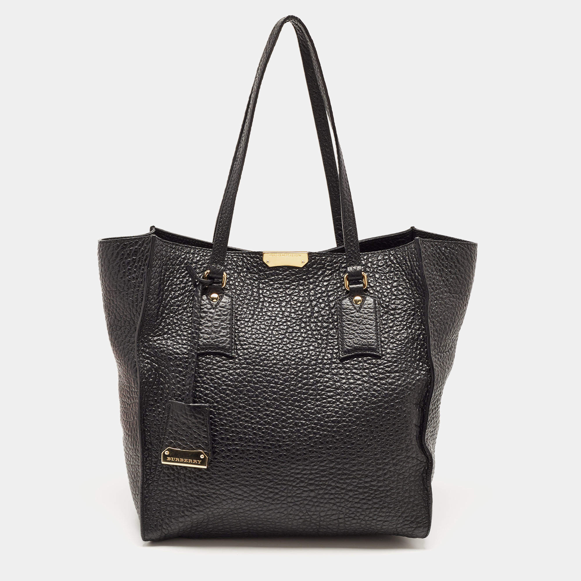 Pre Owned Burberry Black Grain Leather Woodbury Tote