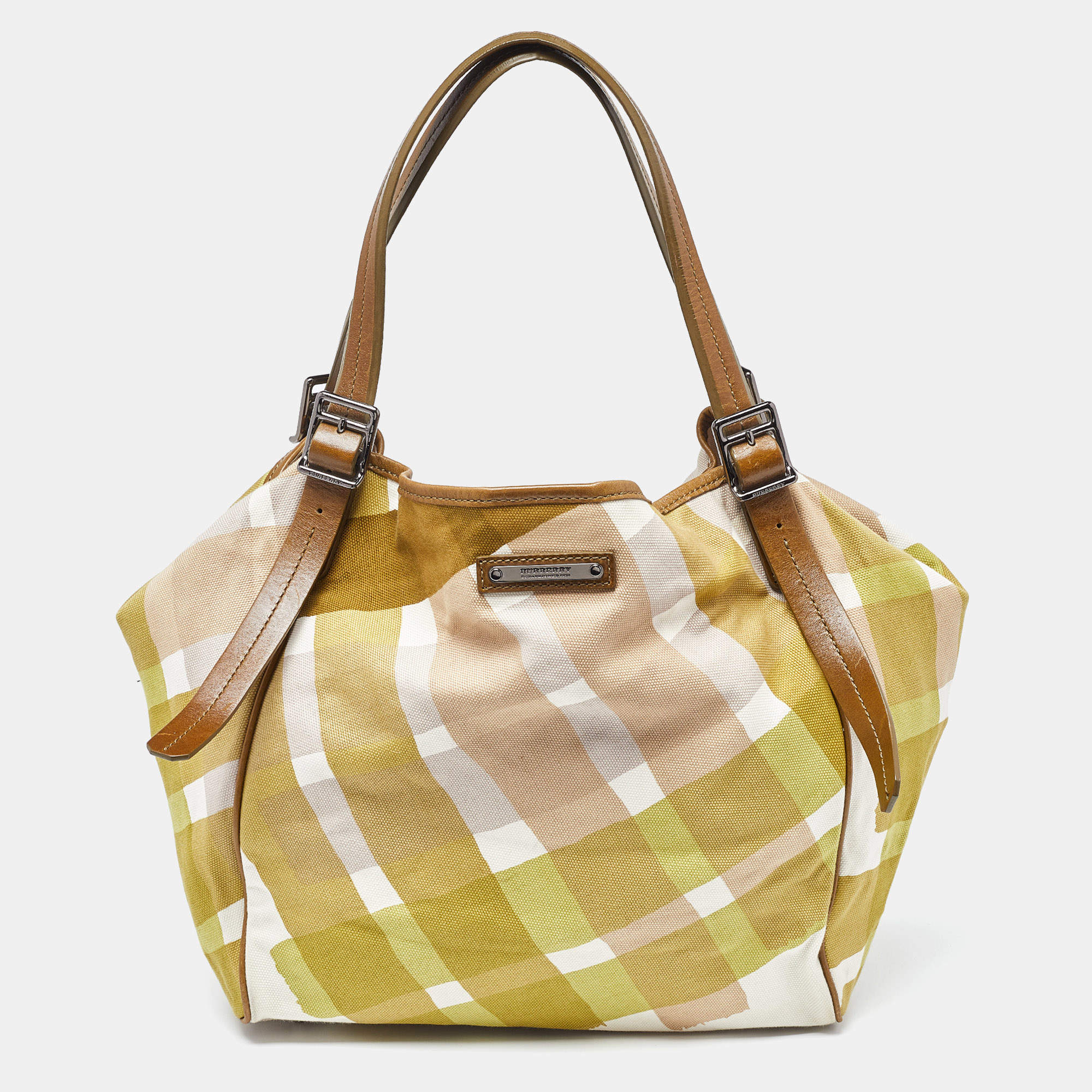 مملوكة مسبقًا Burberry Green/Brown Check Canvas and Leather Canterbury Tote