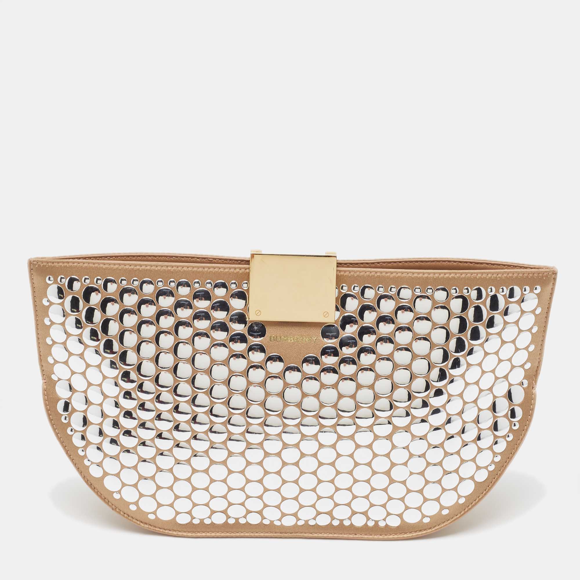 Burberry Beige Satin Studded Olympia Clutch
