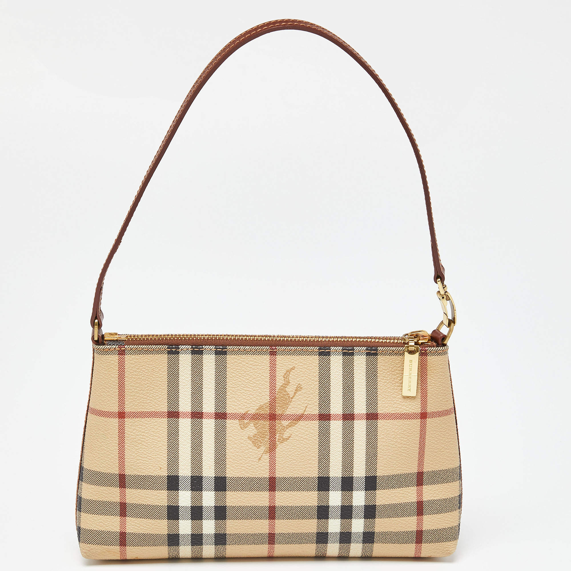 Pre Owned Burberry Beige/Brown Haymarket PVC and Leather Bag