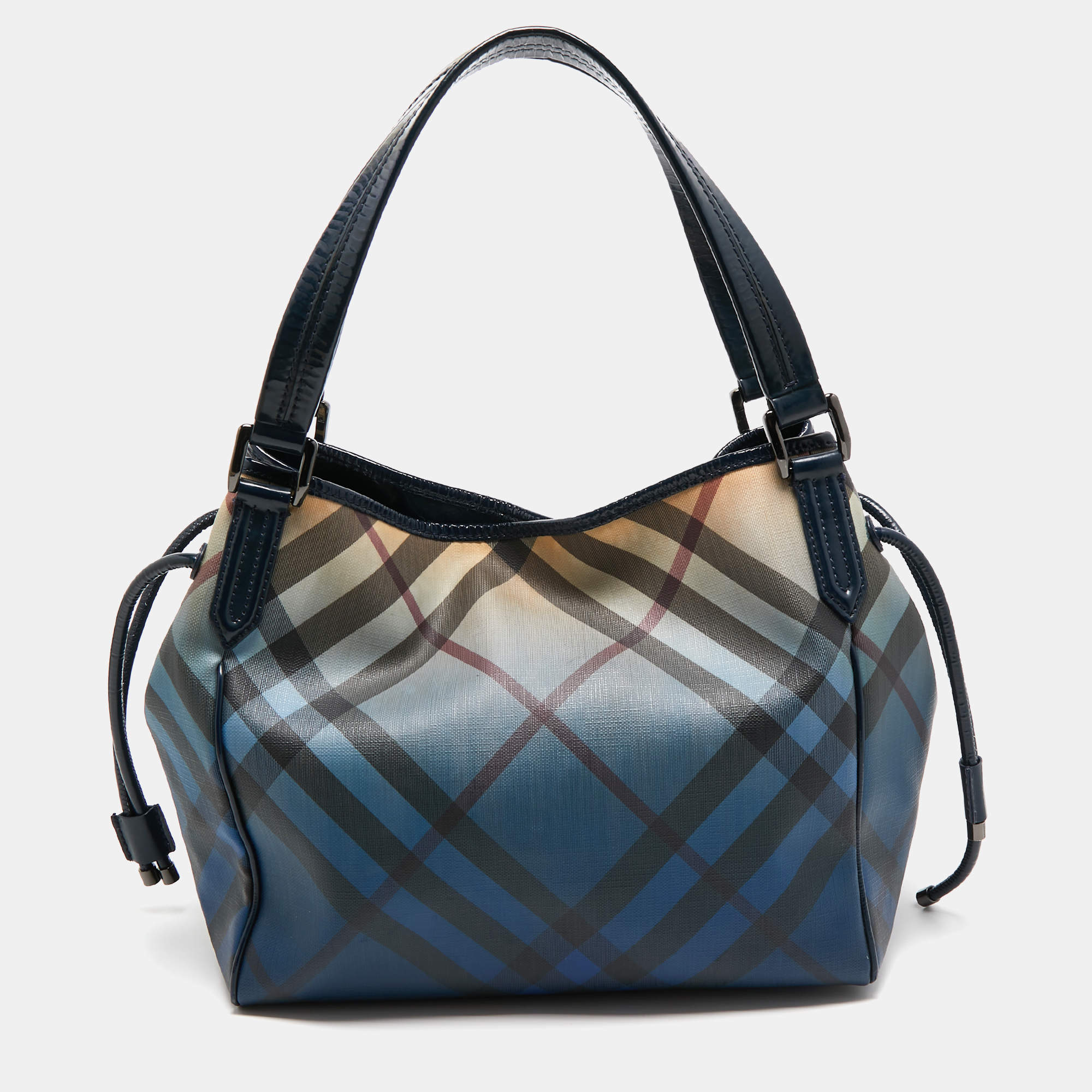 Pre Owned Burberry Navy Blue/Beige Ombre PVC and Patent Leather Biltmore Tote
