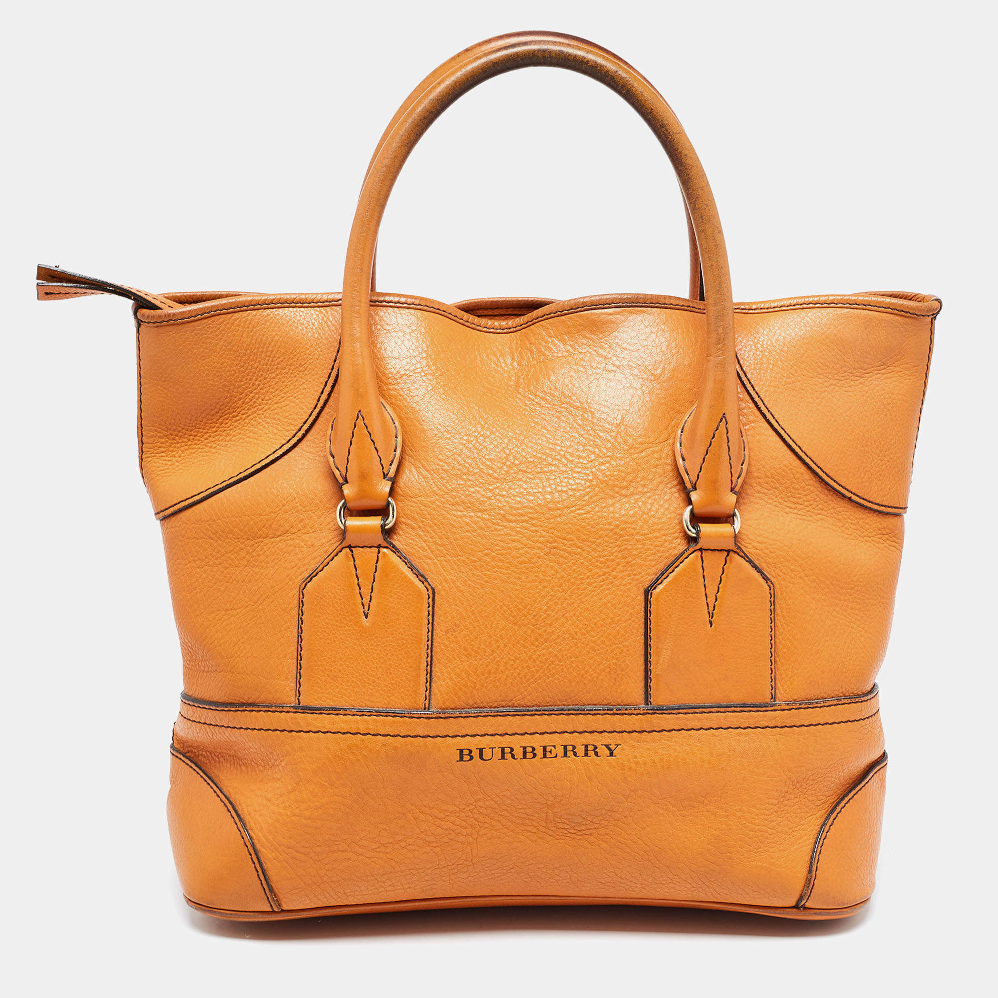 مملوكة مسبقًا Burberry Brown Leather Top Zip Tote