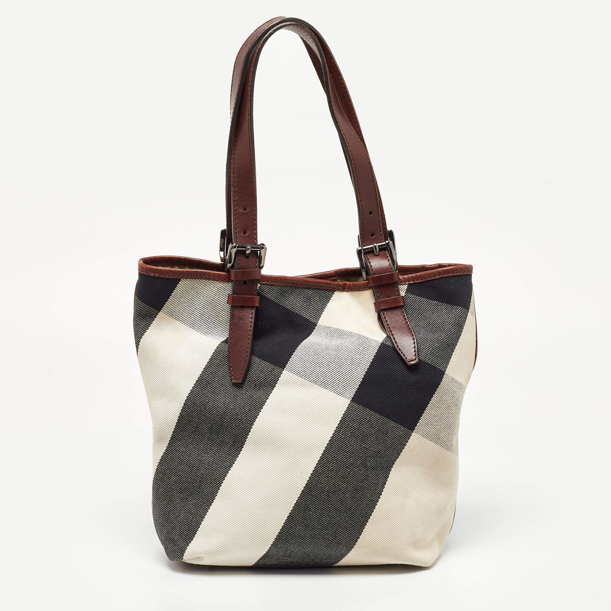 Pre Owned Burberry Multicolor Mega Check Canvas and Leather Tote