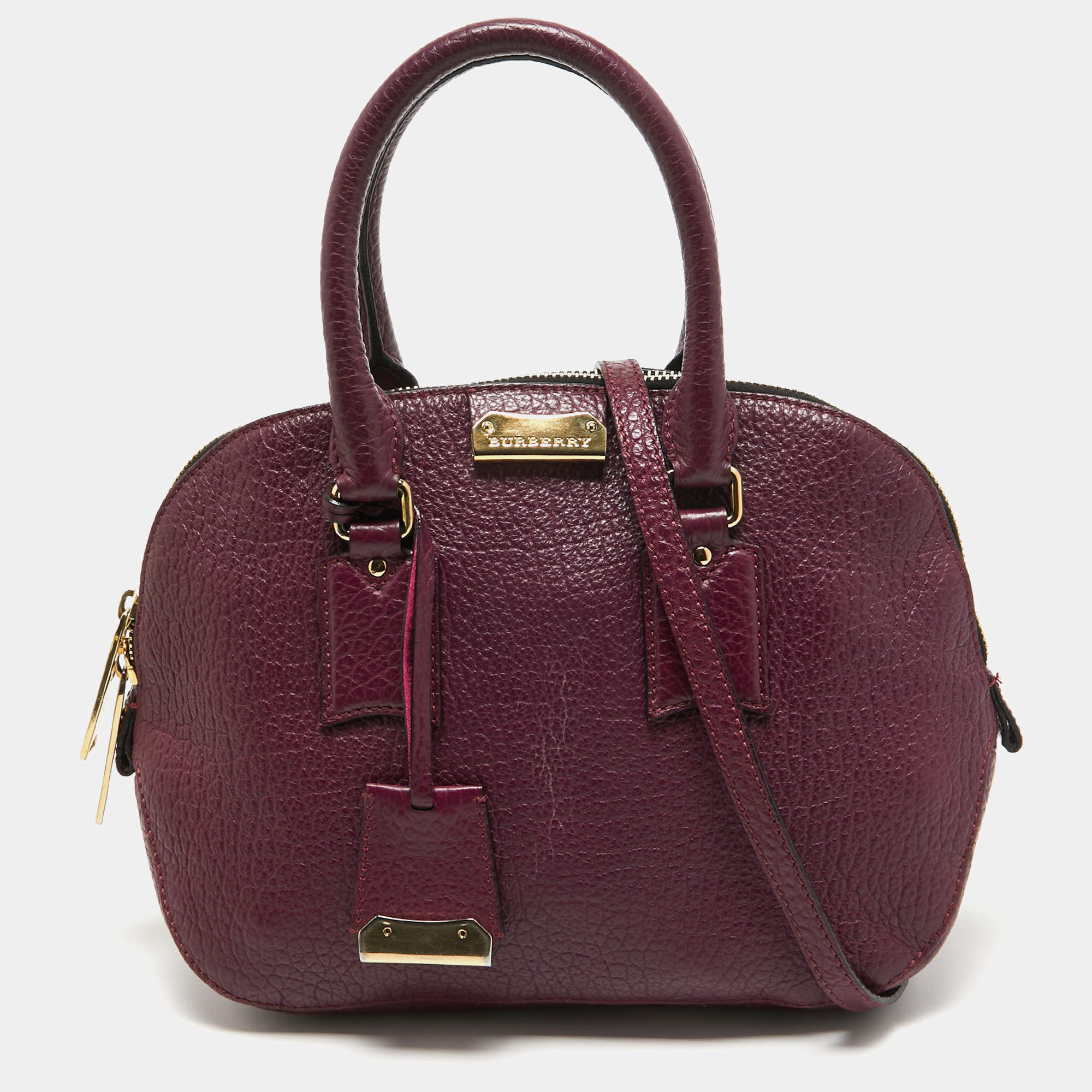Pre Owned Burberry Purple Leather Orchard Bowler Bag