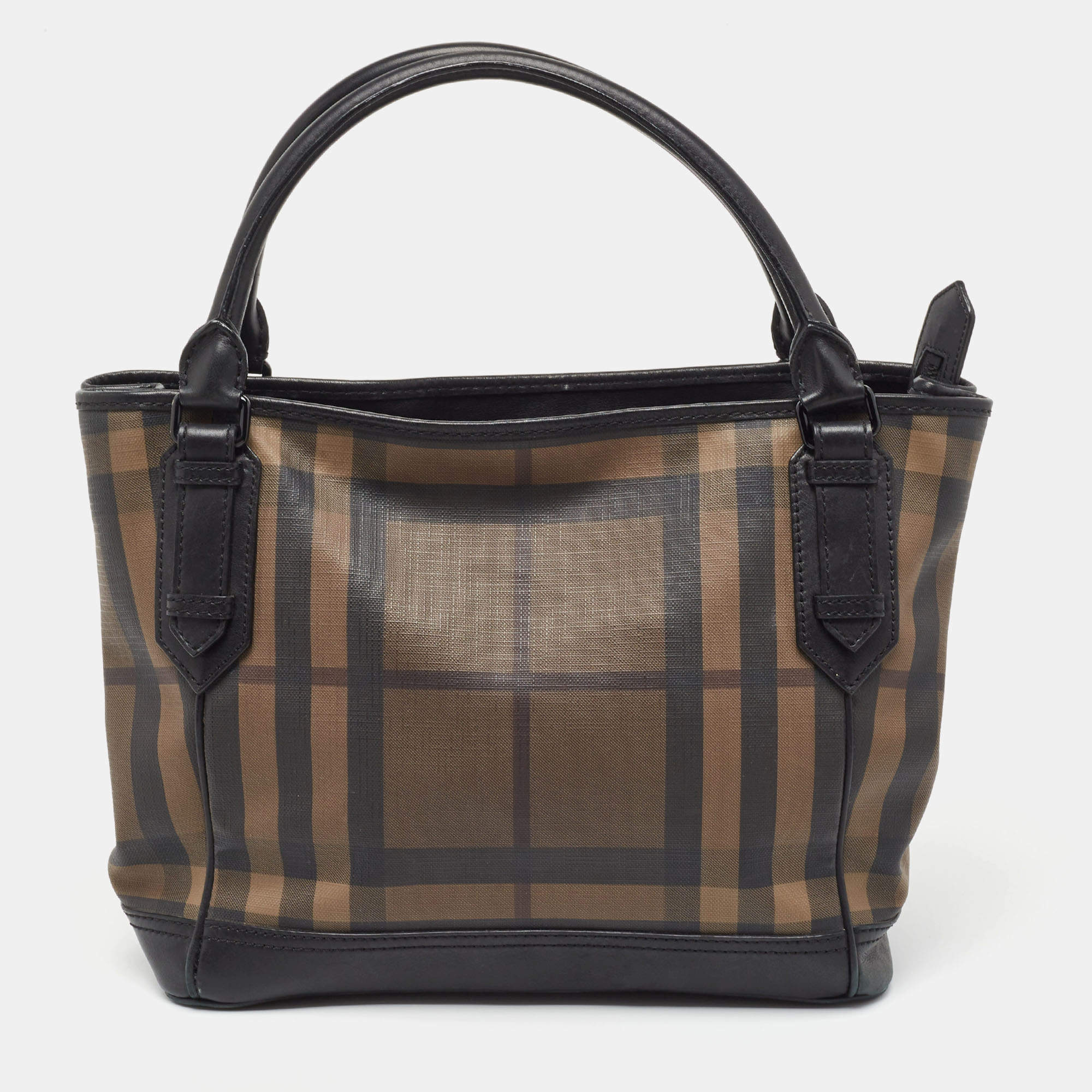 Pre Owned Burberry Brown/Black Smoke Check PVC and Leather Tote