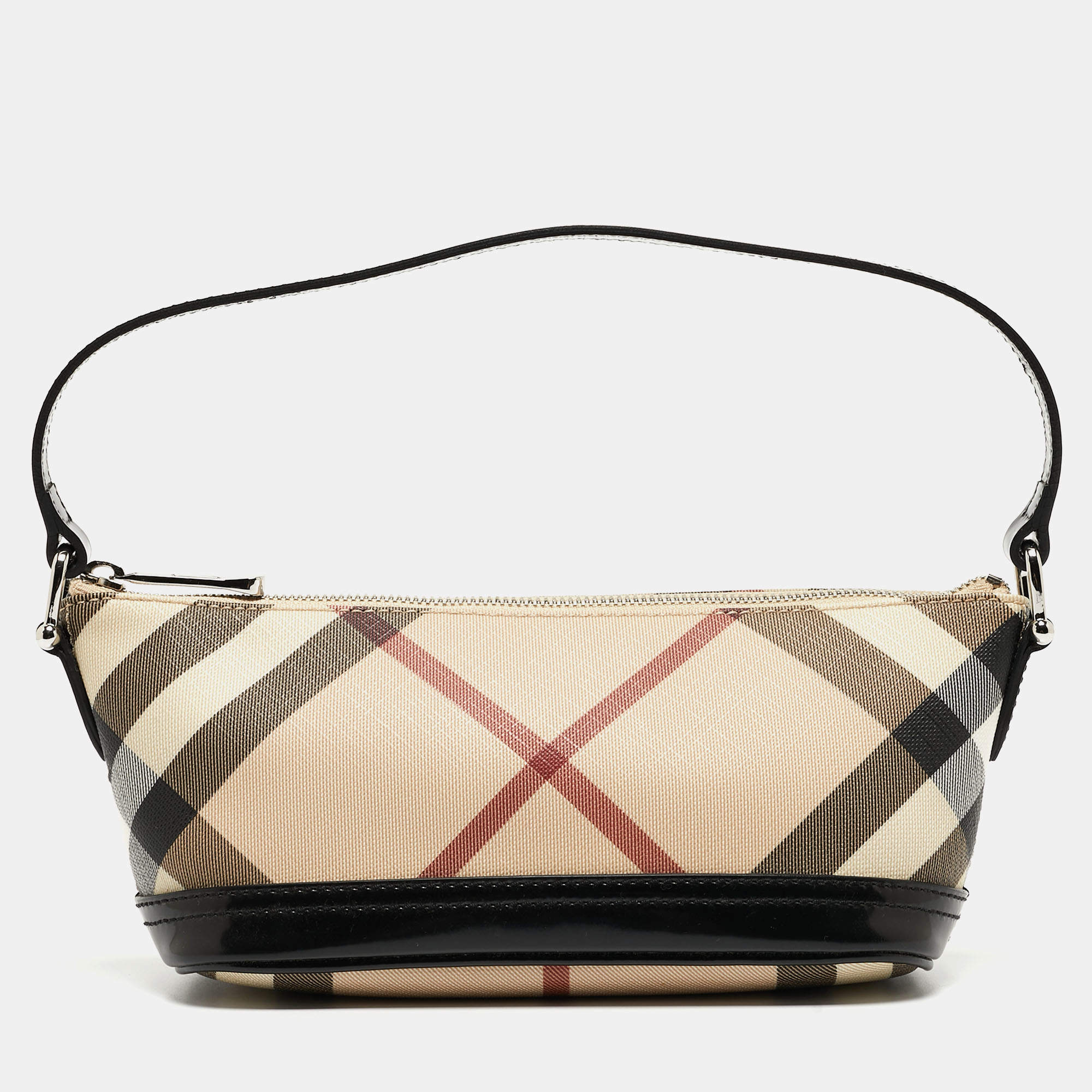 Burberry Black/Beige Nova Check Coated Canvas and Patent Leather Newbury Pochette Bag