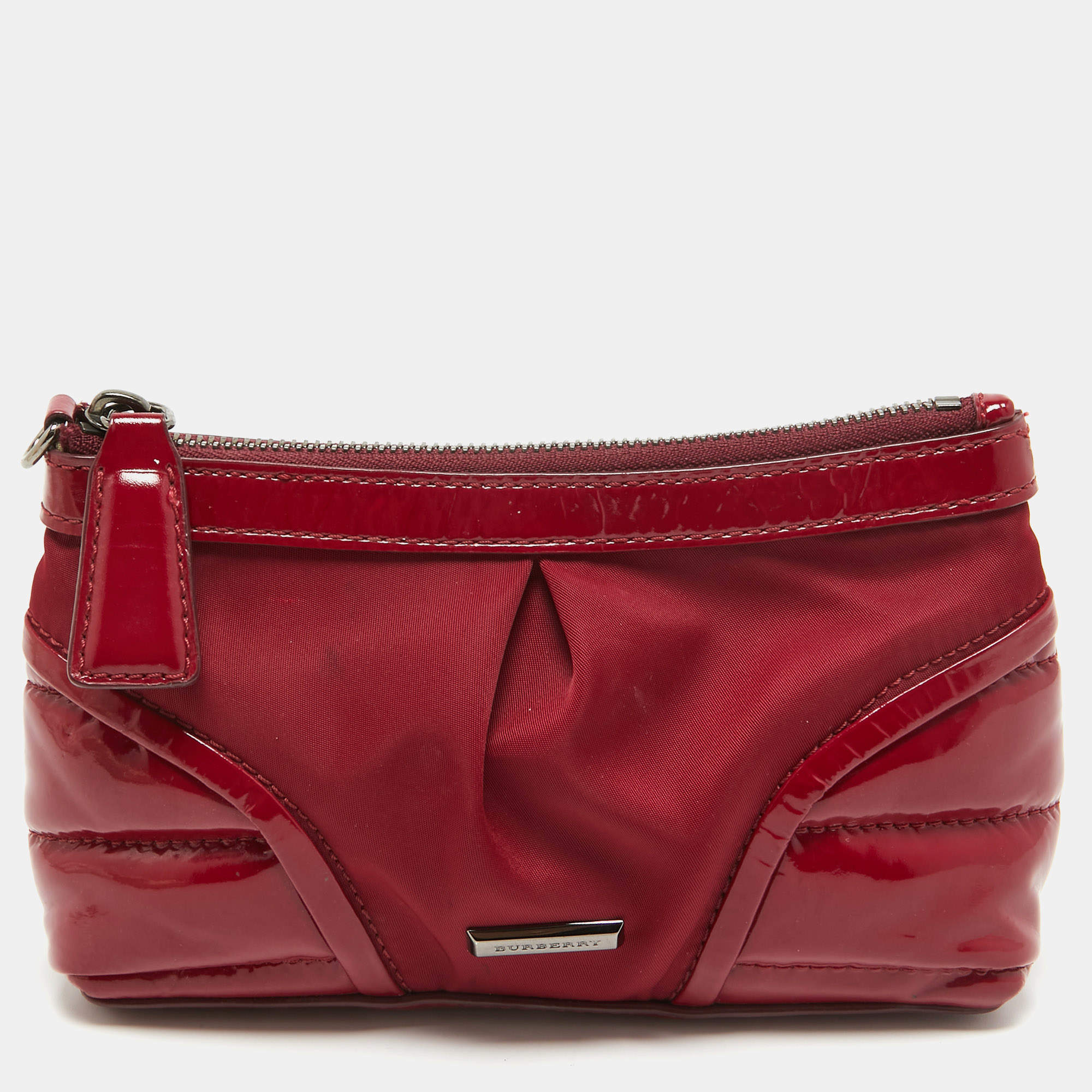 Burberry Burgundy Patent Leather and Nylon Westchester Clutch