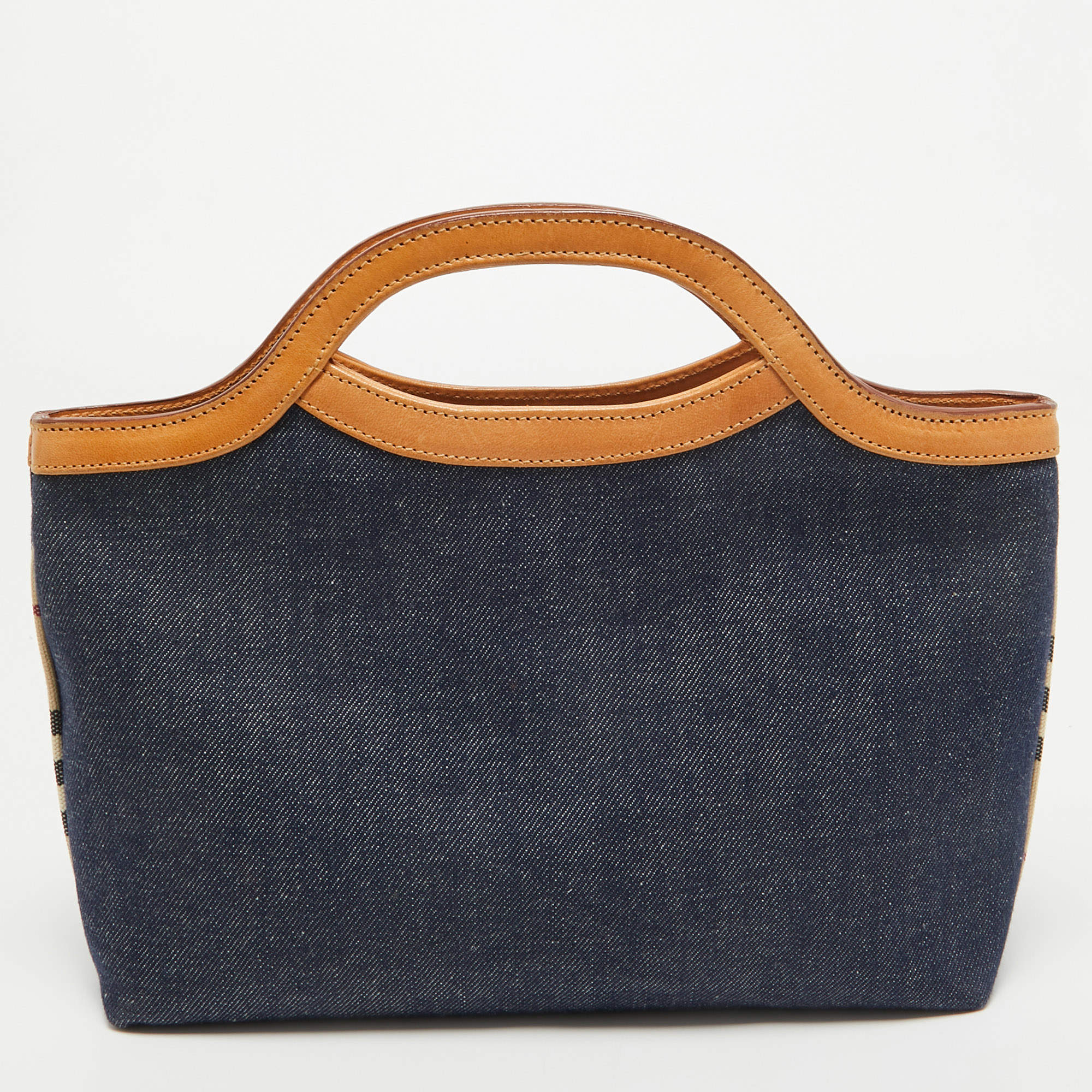 مملوكة مسبقًا Burberry Blue/Tan Denim and Leather Satchel