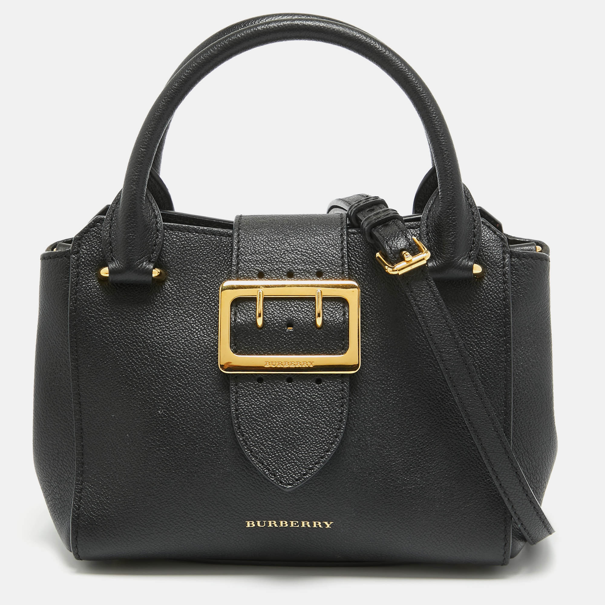 مملوكة مسبقًا Burberry Black Leather Buckle Flap Tote