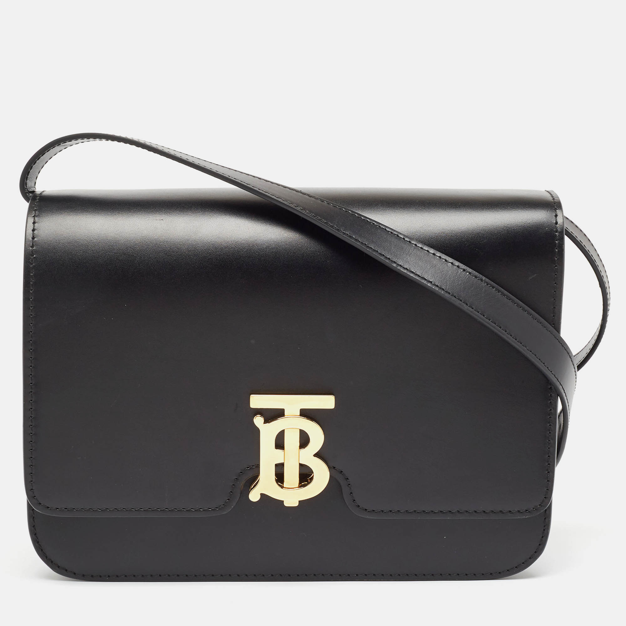 Pre Owned Burberry Black Leather Medium TB Shoulder Bag