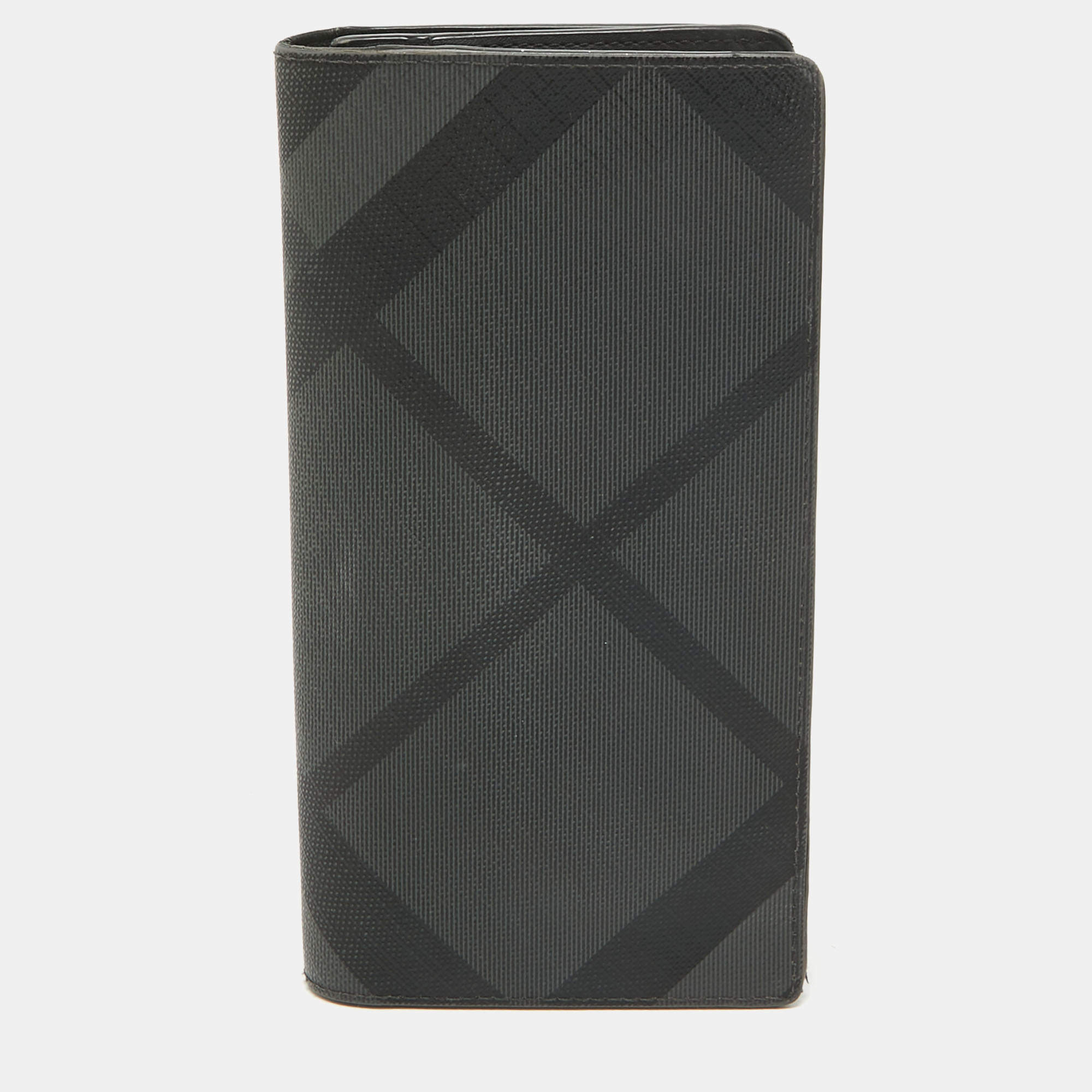 Burberry Black Check Coated Canvas Bifold Long Wallet