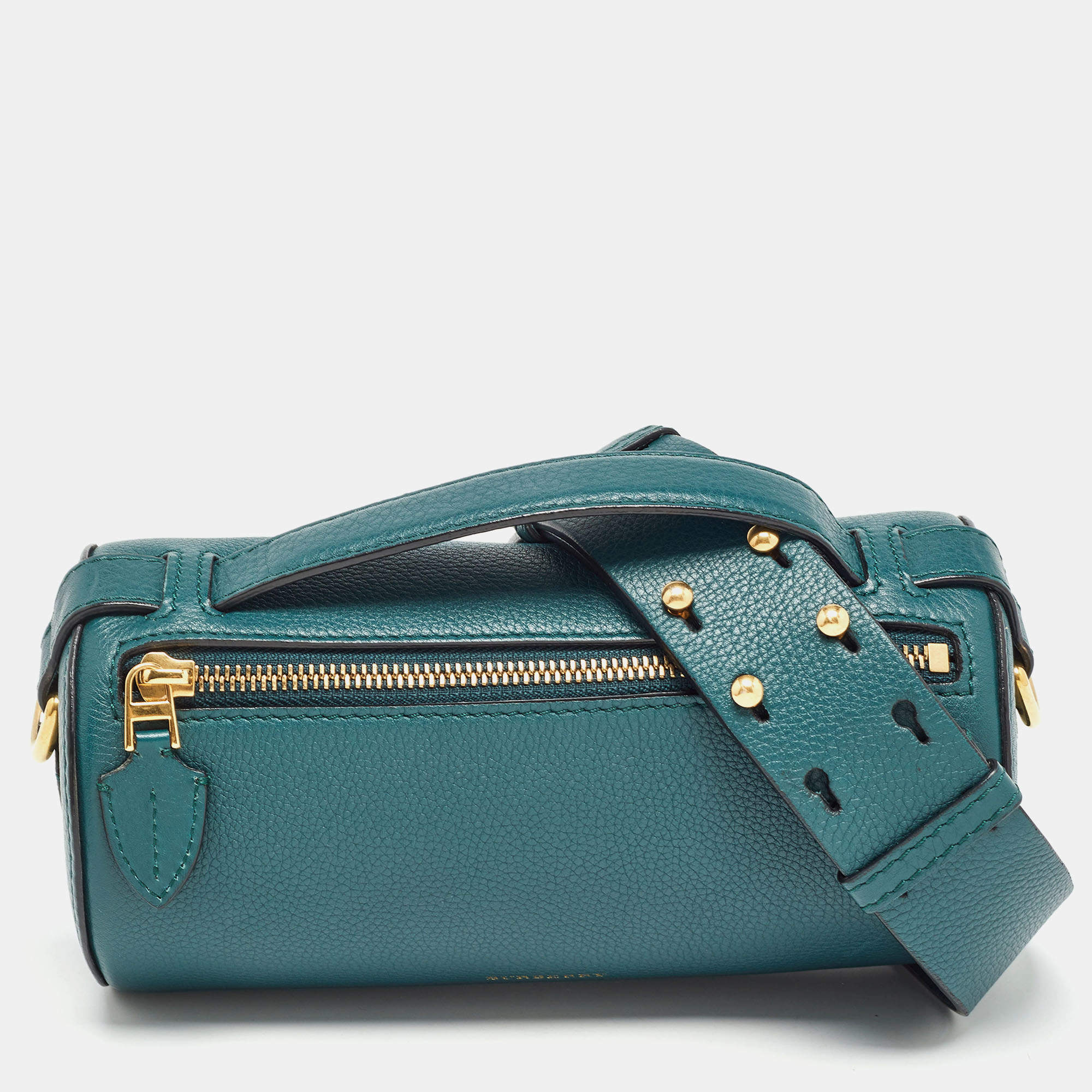 Pre Owned Burberry Green Leather Barrel Bag