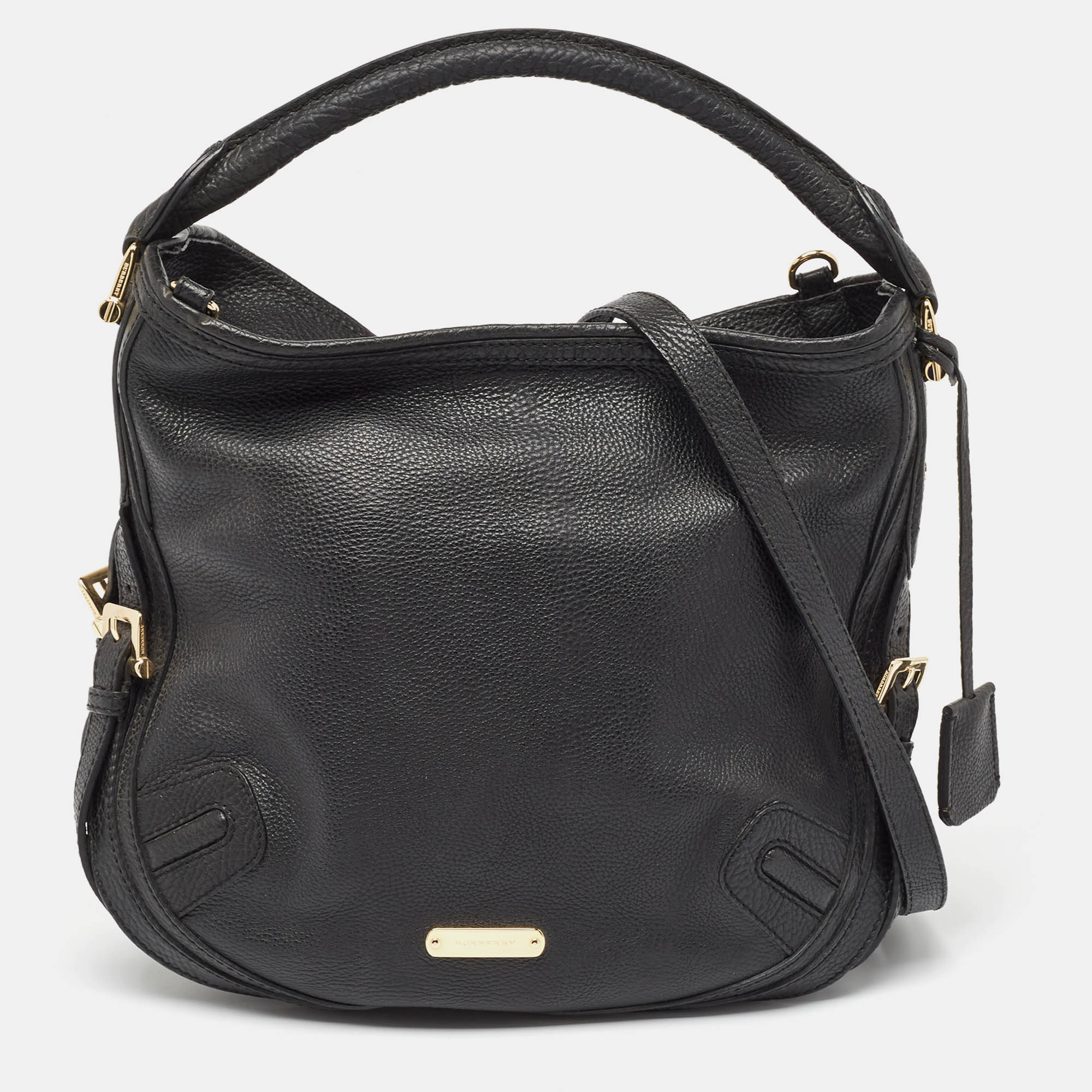 Pre Owned Burberry Black Grain Leather Hobo