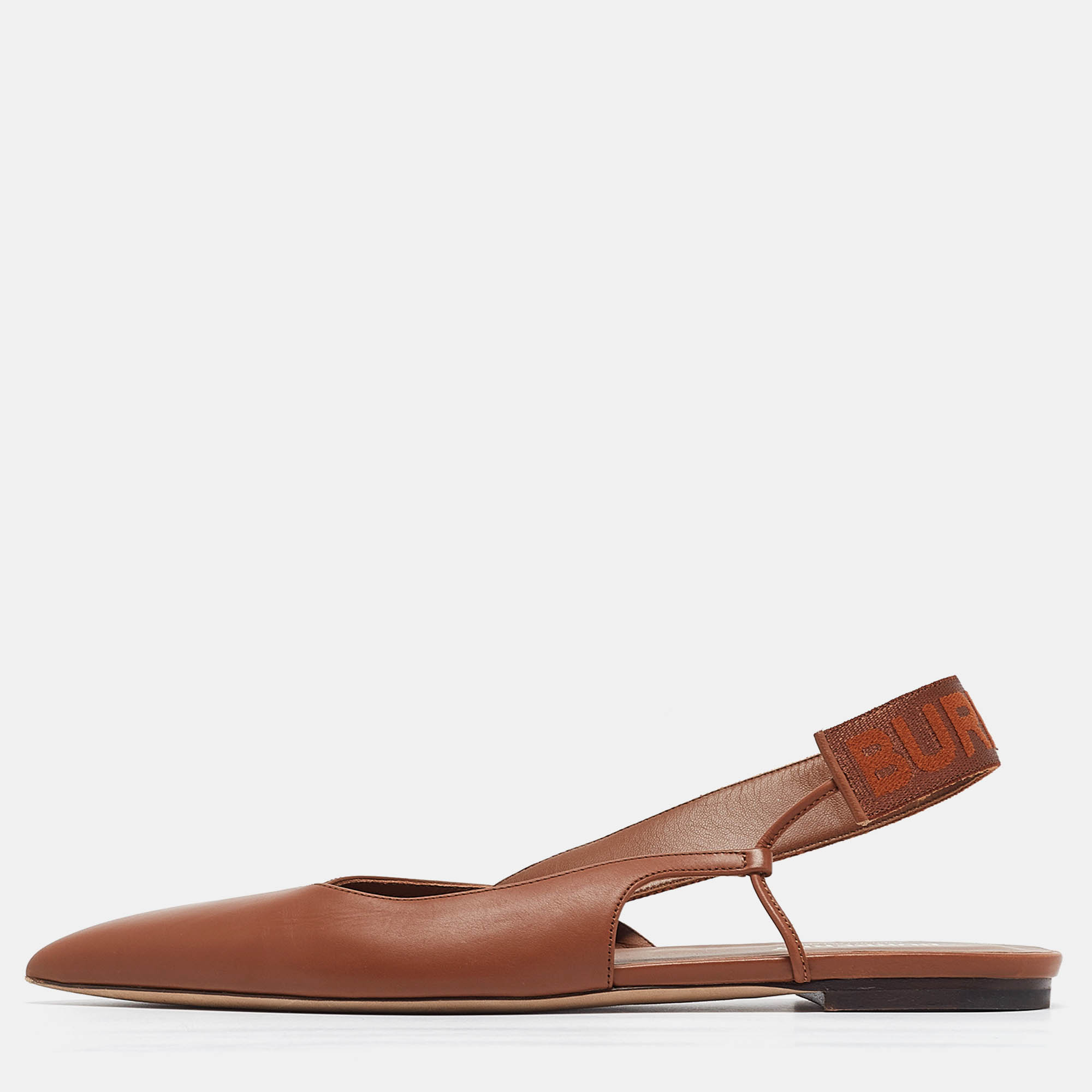 Burberry Brown Leather Slingback Flat Sandals Size 38.5