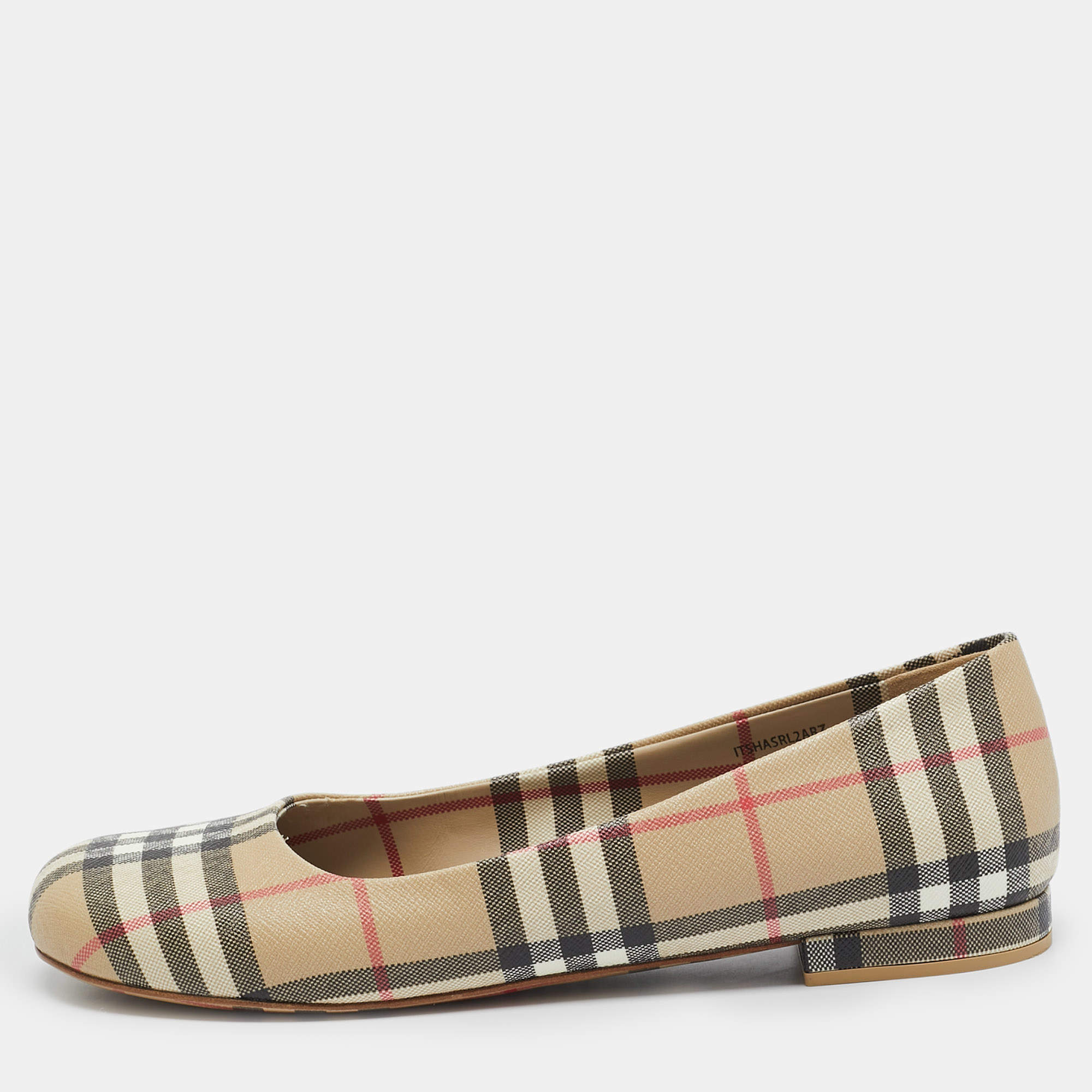 Burberry Beige Coated Check Canvas Joy Ballet Flats Size 40.5