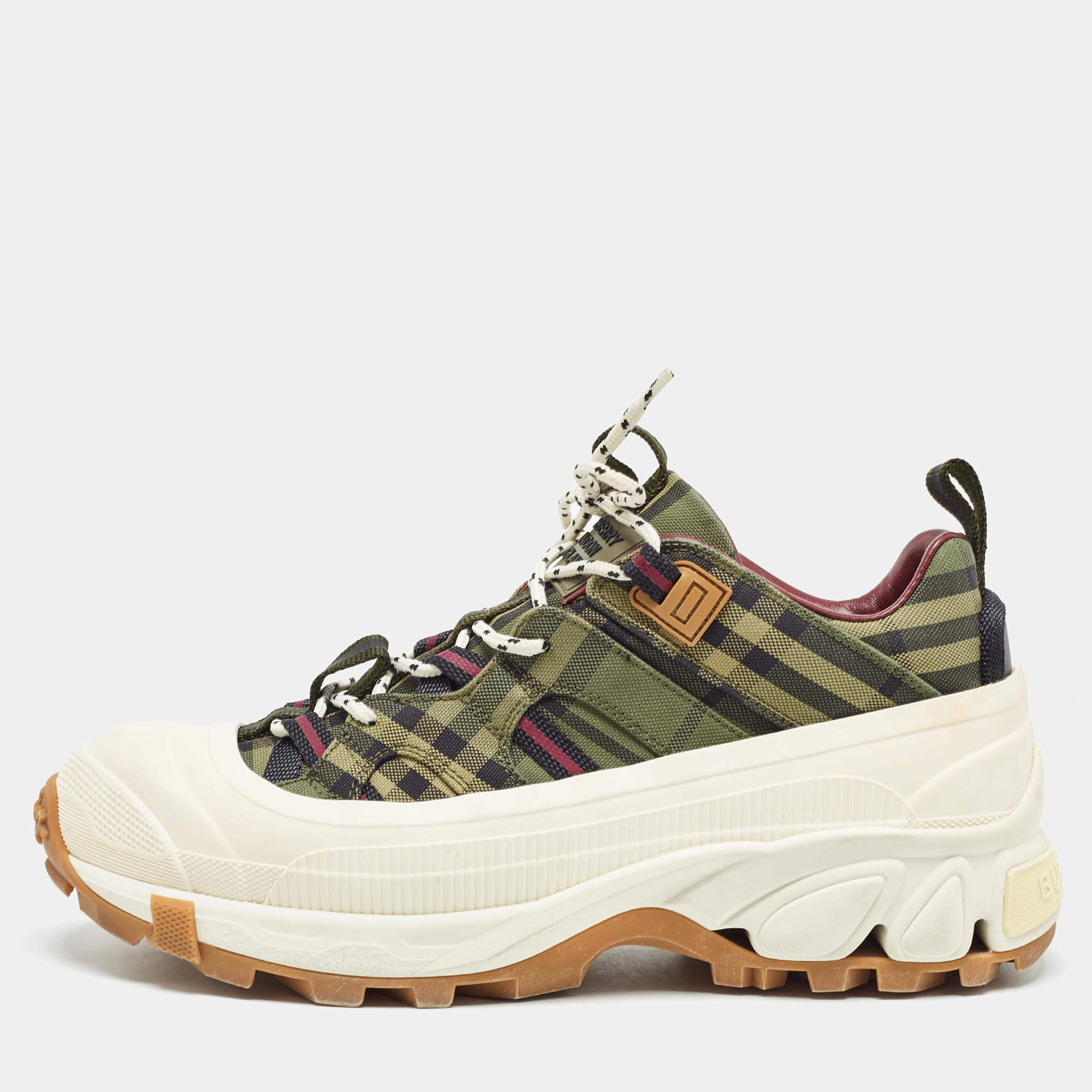 Burberry Green Canvas and Rubber Arthur Lace Up Sneakers Size 41