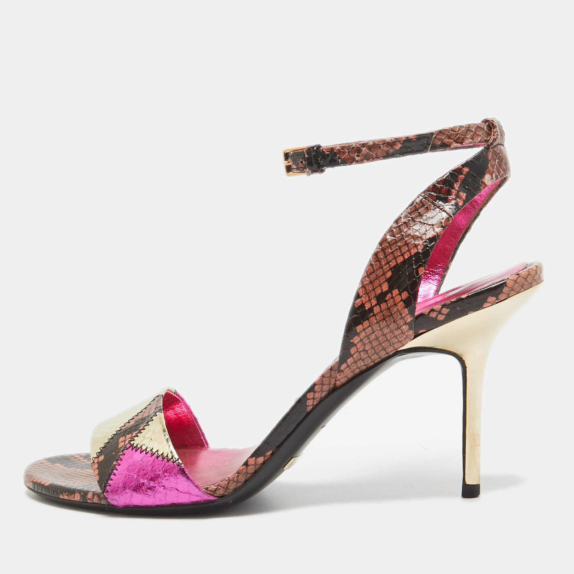 Burberry Multicolor Embossed Snakeskin Ankle Strap Sandals Size 37