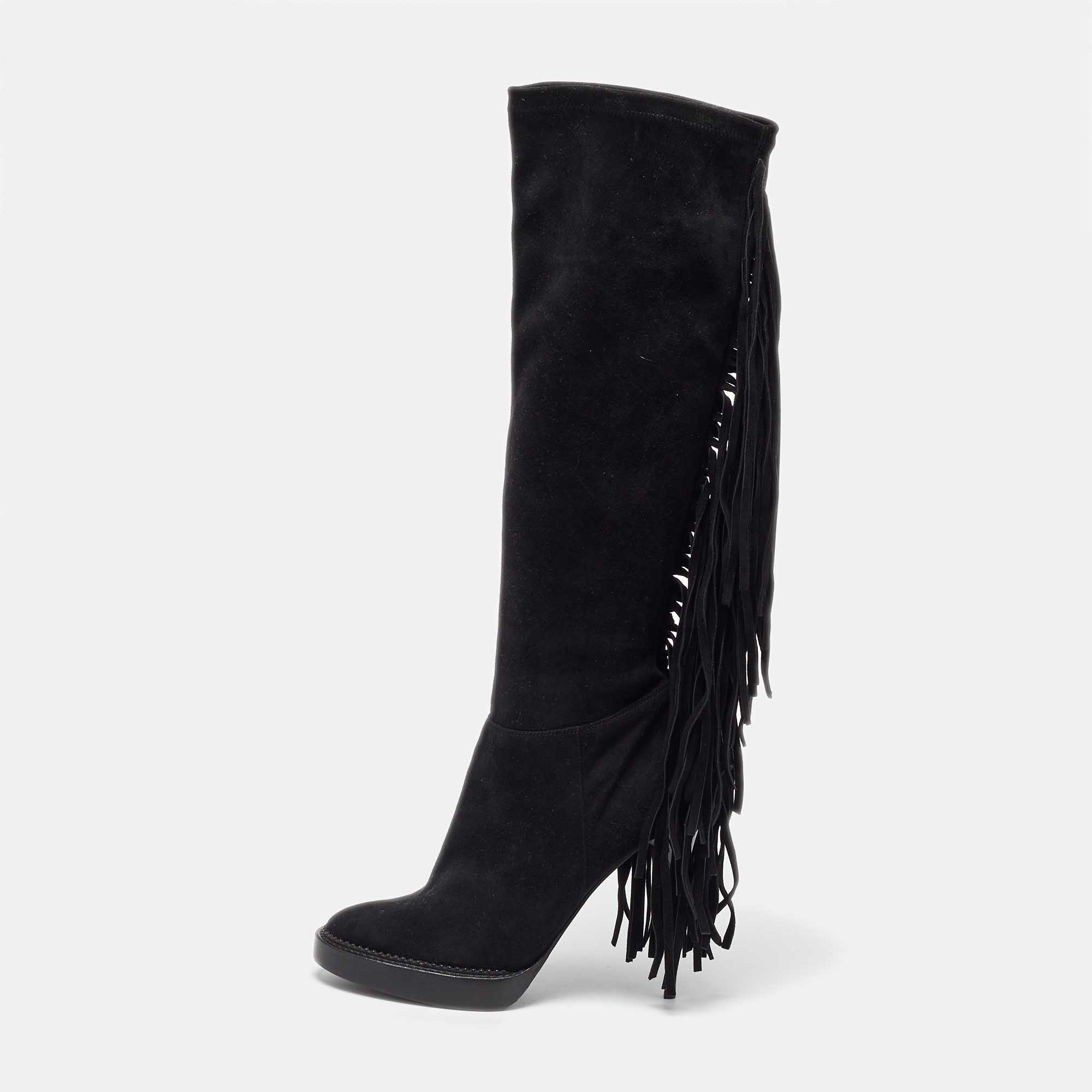 Burberry Black Suede Caitlin Knee Length Boots Size 39