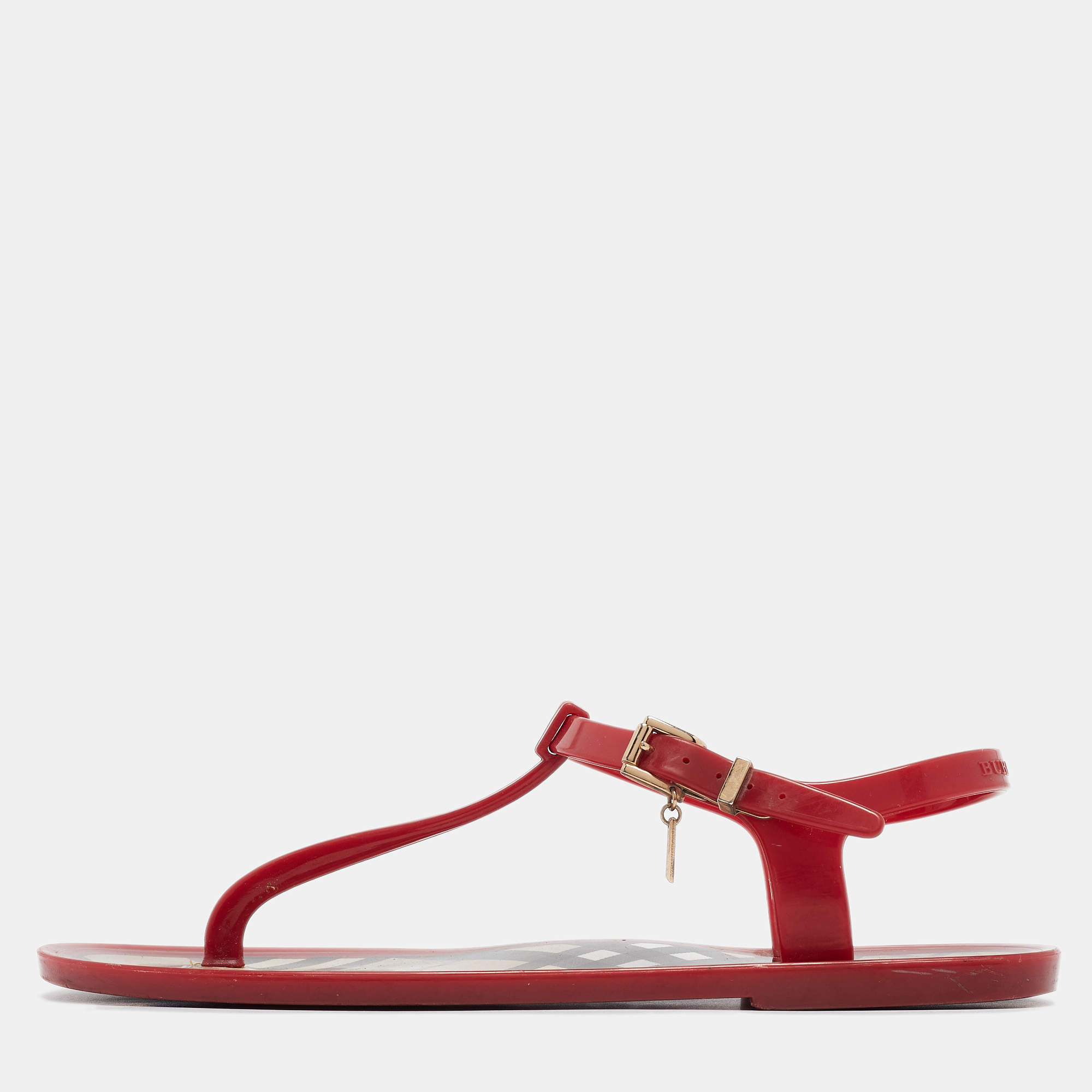 مملوكة مسبقًا Burberry Red Jelly Thong Flat Sandals Size 38