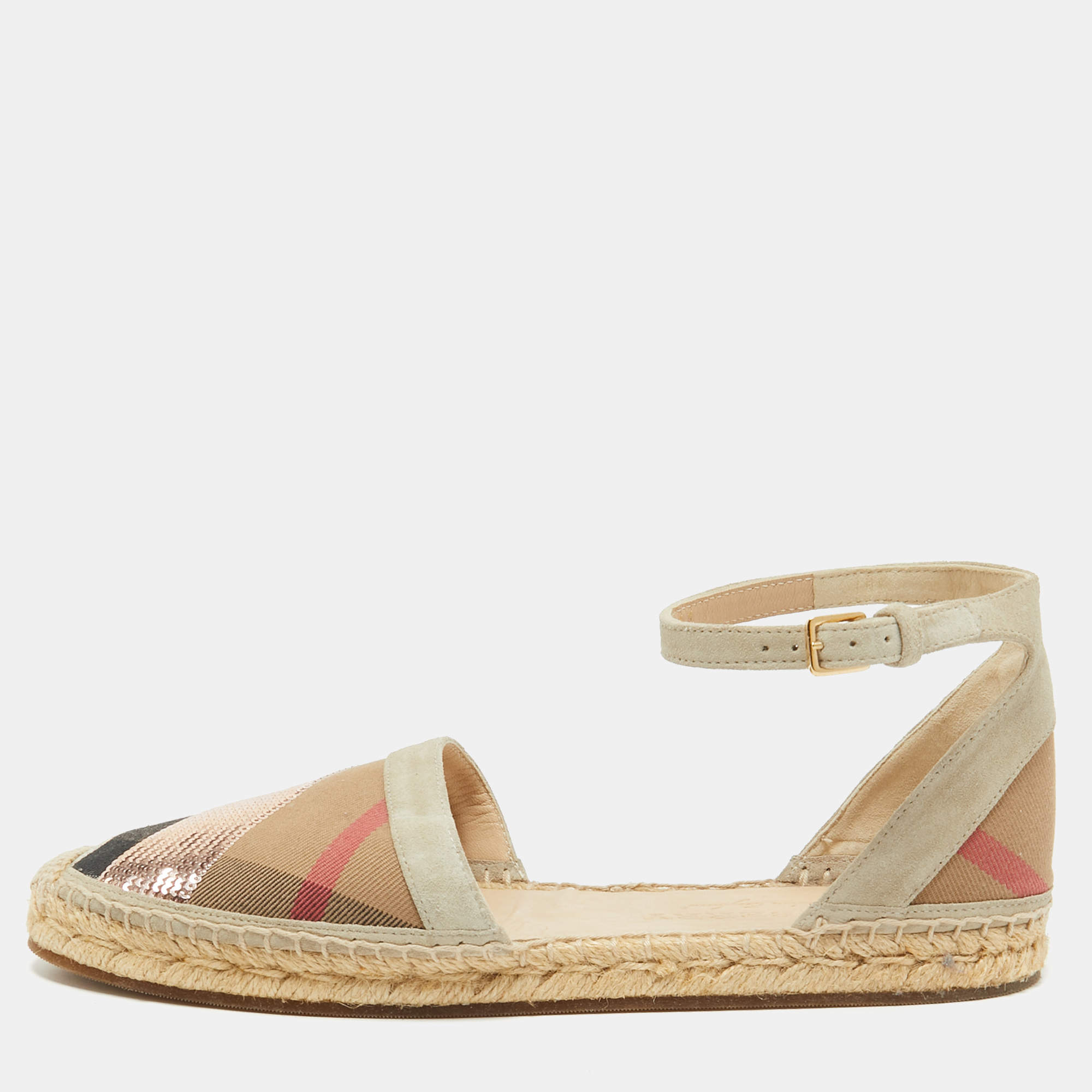 Burberry Multicolor Canvas and Suede Abbingdon Espadrille Flats Size 41