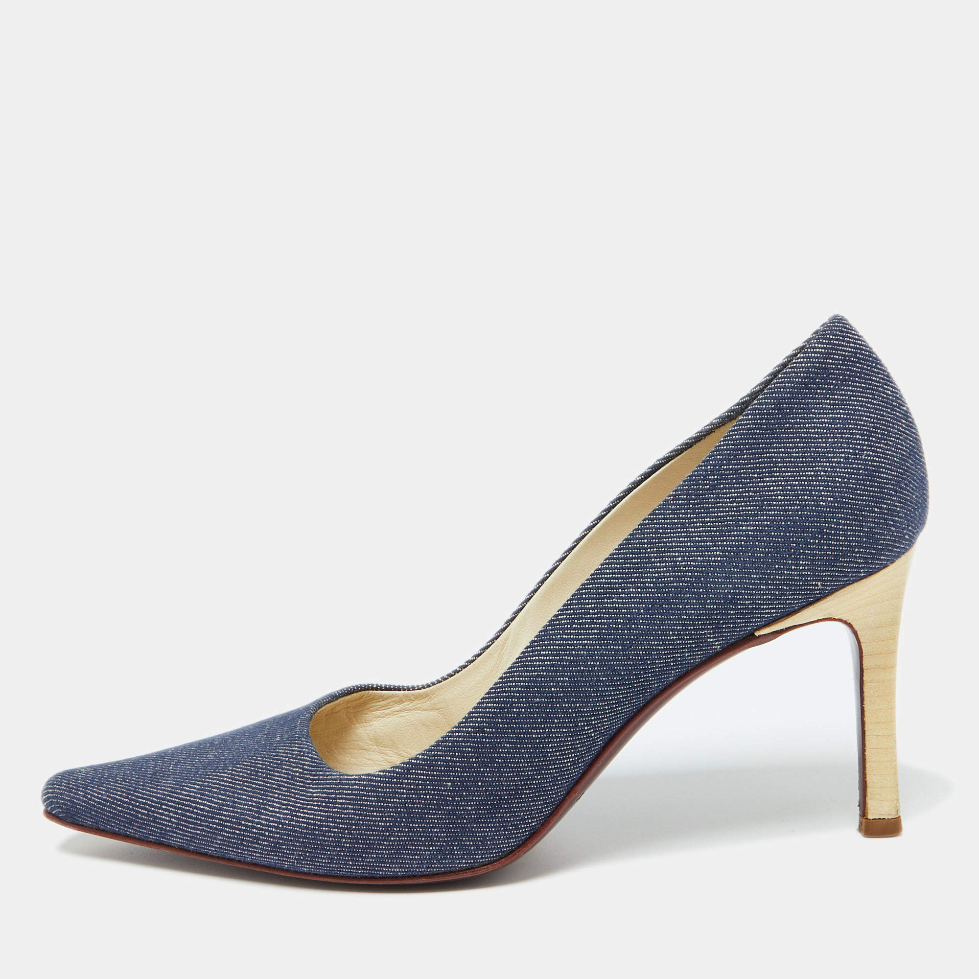 Burberry Blue Denim Fabric Pointed Toe Pumps Size 38