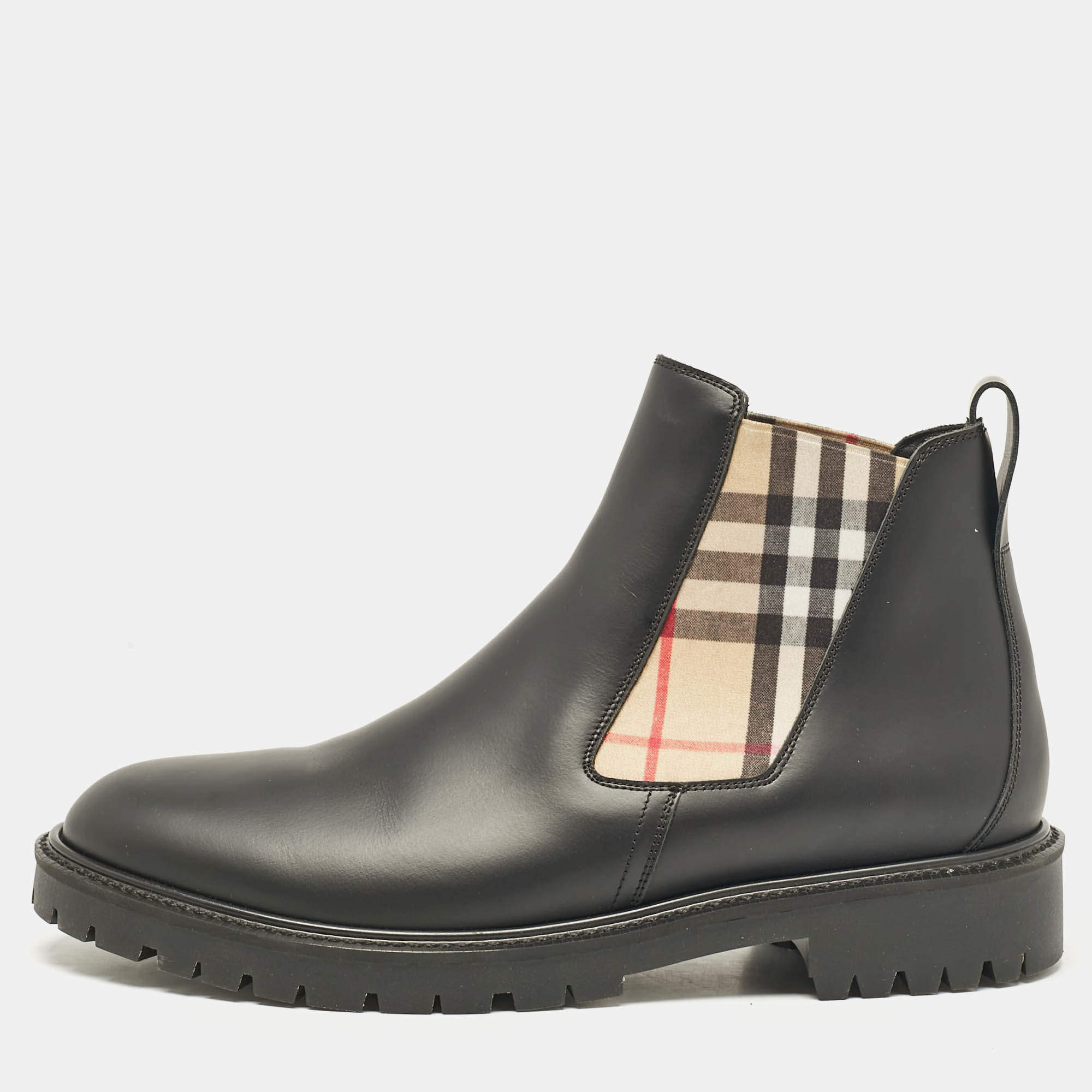 Burberry Black Leather Vintage Check Allostock Chelsea Boots Size 41.5