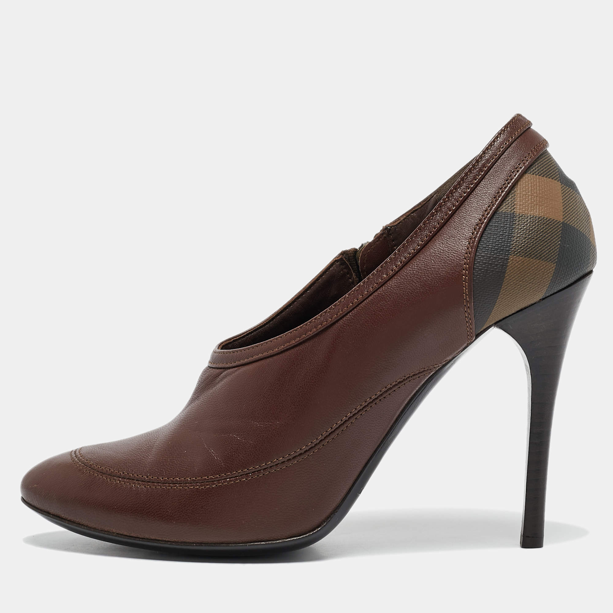 Burberry Brown Nova Check Coated Canvas and Leather High Cut Booties Size 36