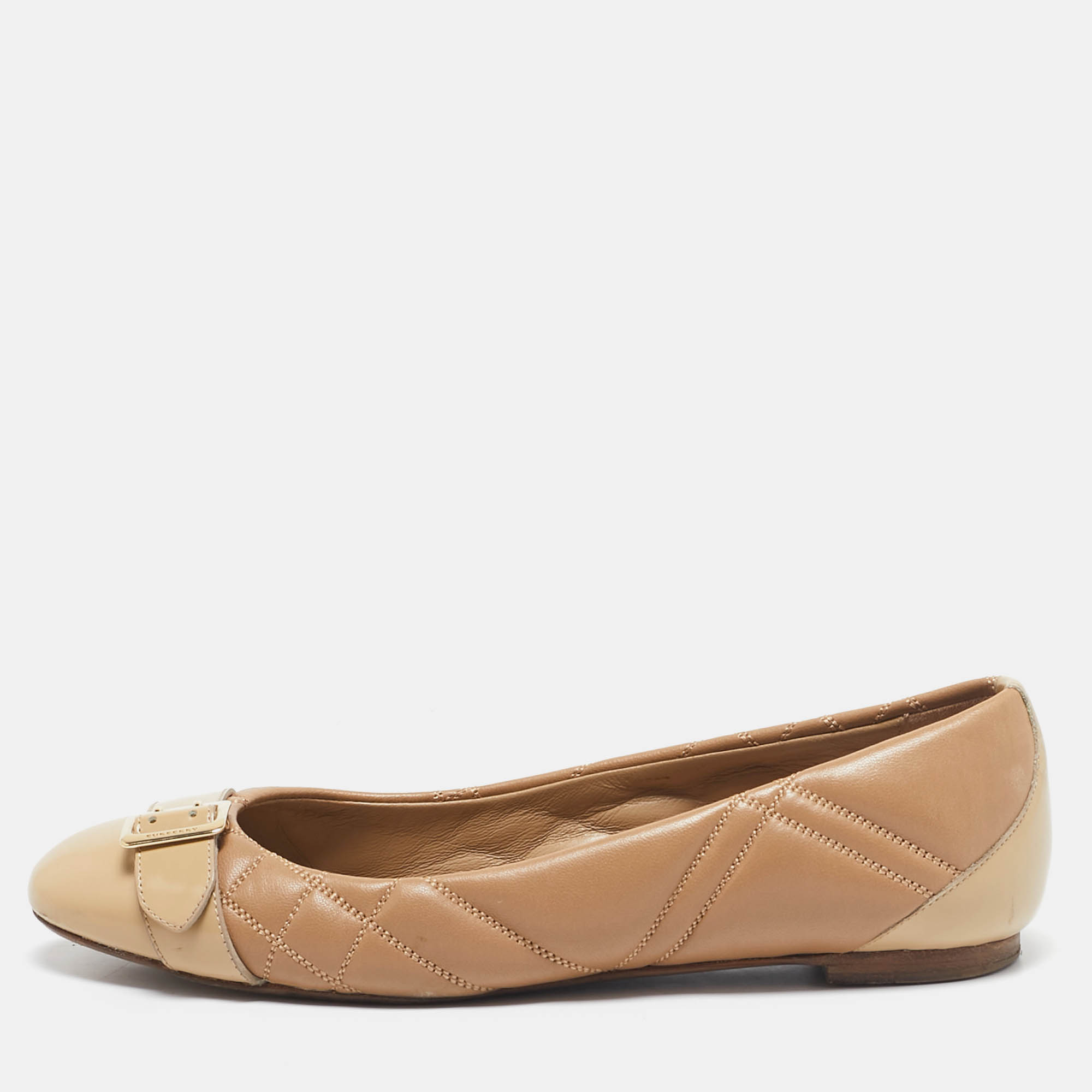Burberry Beige Quilted Patent and Leather Avon Ballet Flats Size 37