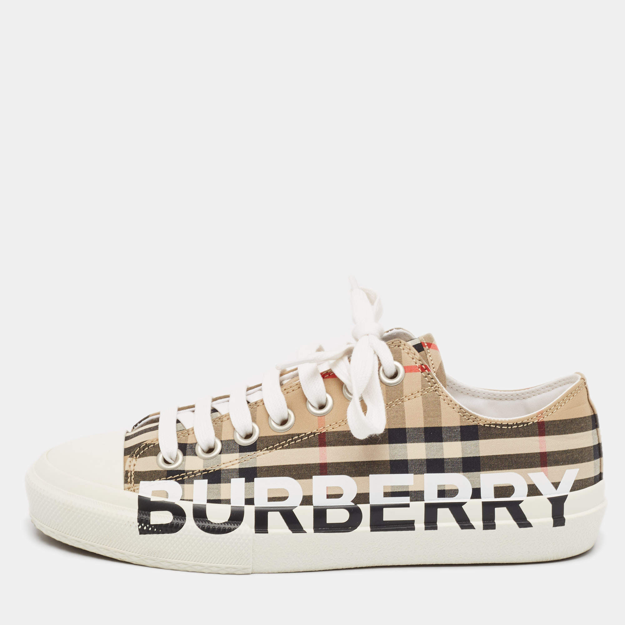 Burberry Beige Vintage Check Canvas Low Top Sneakers Size 38