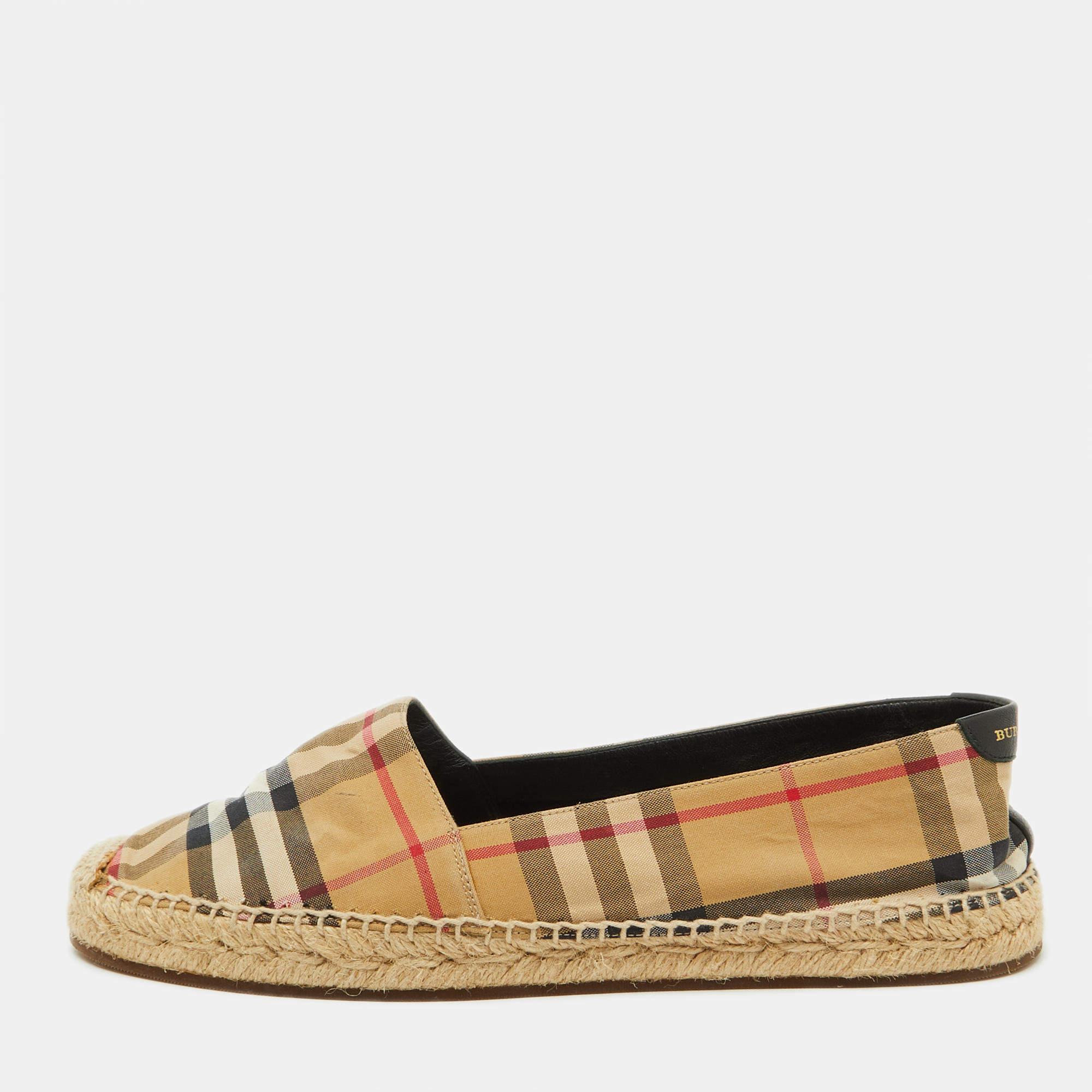 Burberry Beige House Check Fabric Espadrille Flats Size 38.5