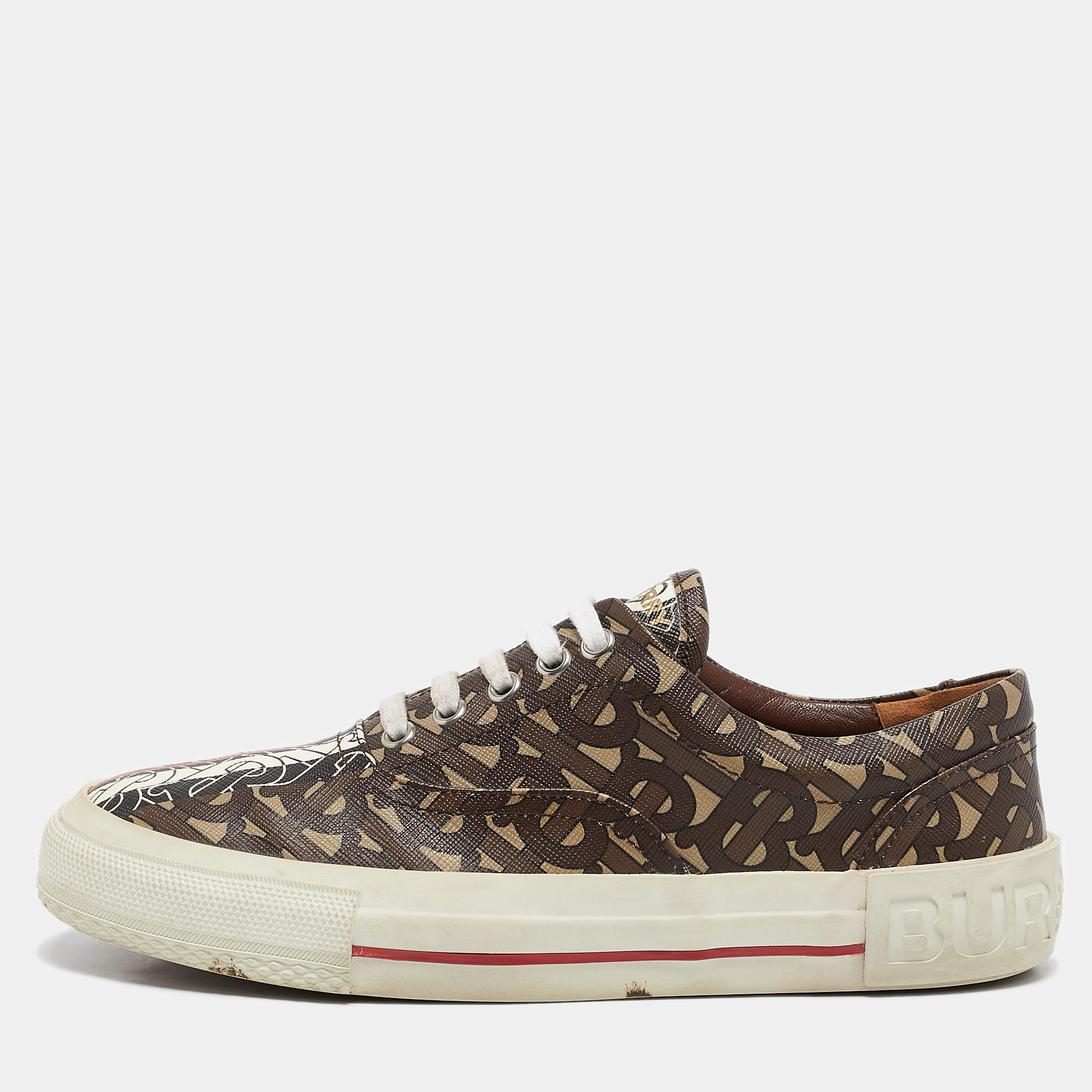 Burberry Brown Canvas Logo Lace Up Sneakers Size 38