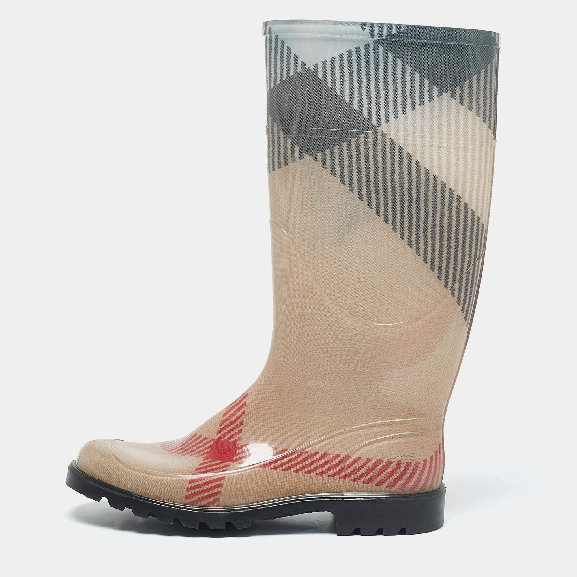 Burberry Beige House Check Rubber Rain Boots Size 39